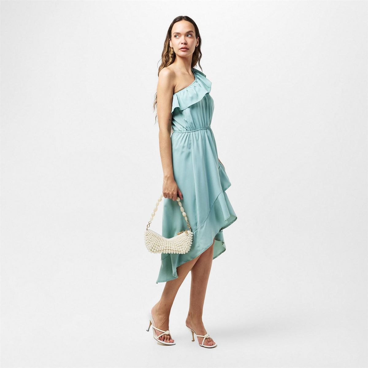 AX Paris Shoulder Frill Detail Dipped Hem Dress