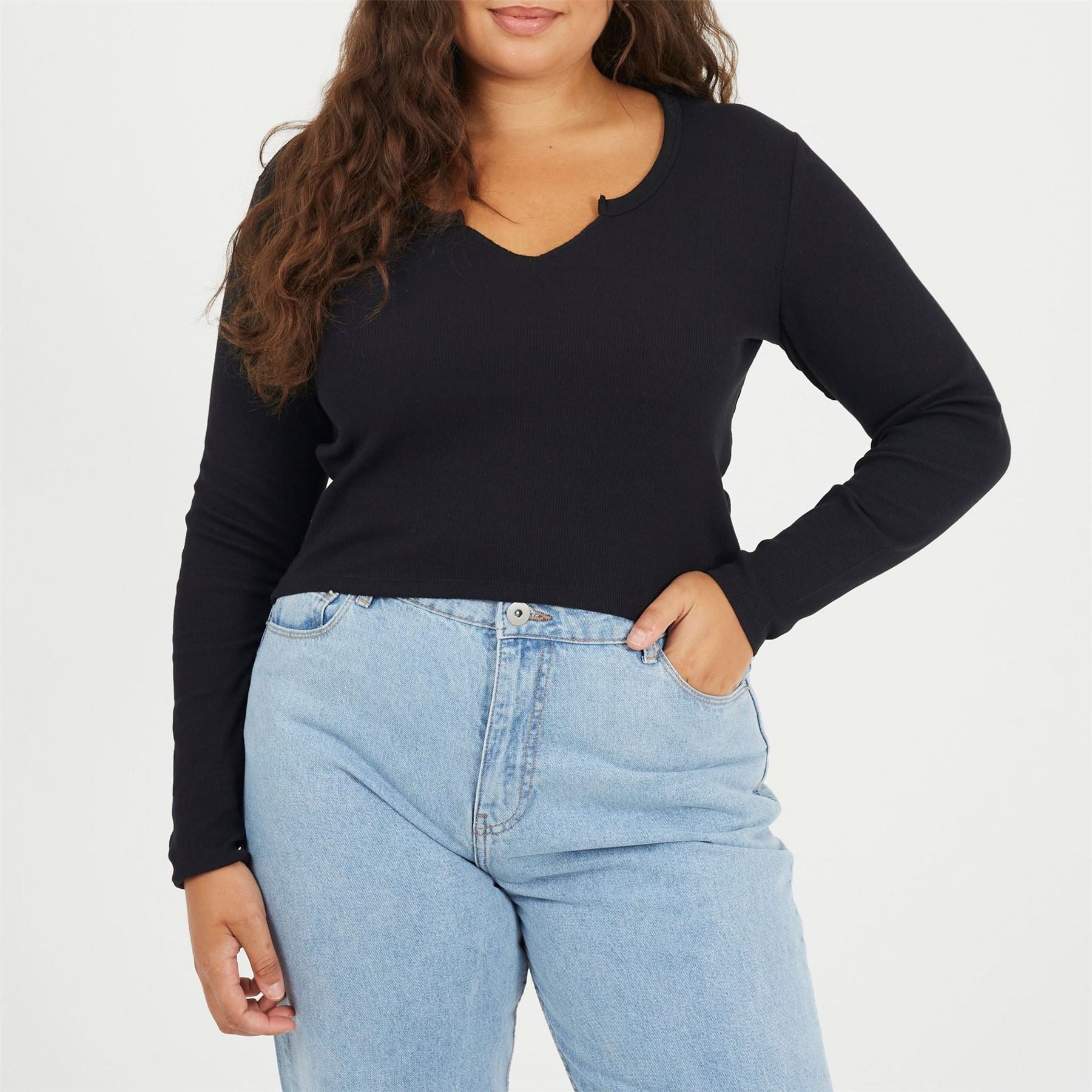 Brave Soul Notched Neck Long Sleeve T-Shirt