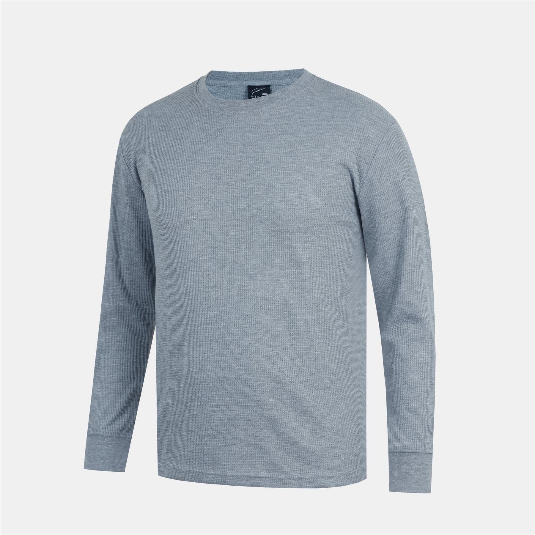 Fabric Crew Neck Long Sleeve Waffle T-Shirt