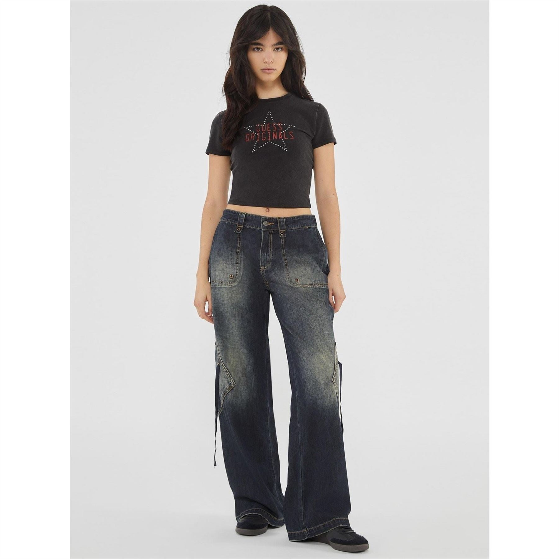 Guess Front Print And Studs Crop Top