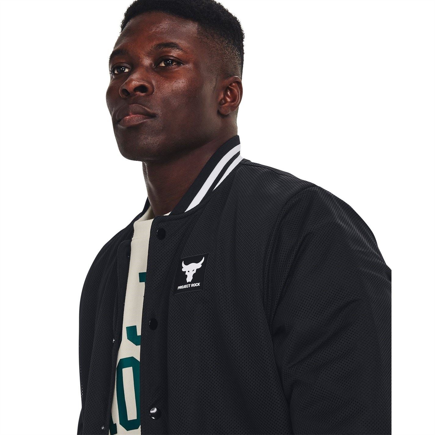 Under Armour Project Rock Solid Patterned Snap Button Varsity Jacket