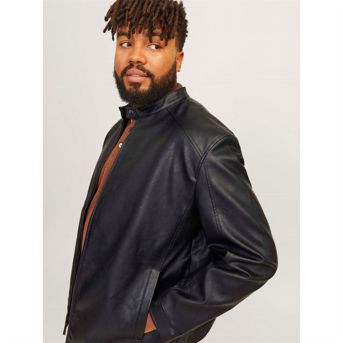 Jack and Jones Mens Pu Jacket Plus Size