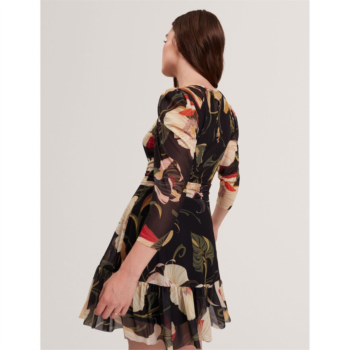 Ted Baker Mesh Crew Neck Three Quarter Sleeve Mini Dress