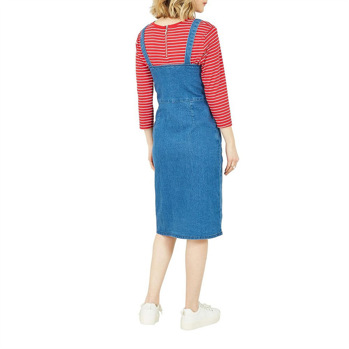 Yumi Blue Square Neck Midi A-Line Dress
