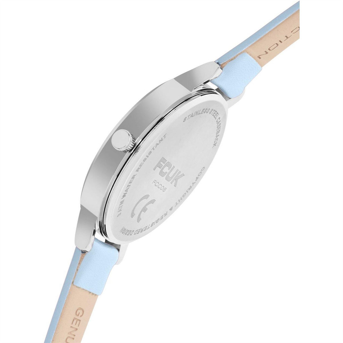 FCUK Silver Case Round Shape Sky Blue Strap Quartz Watch