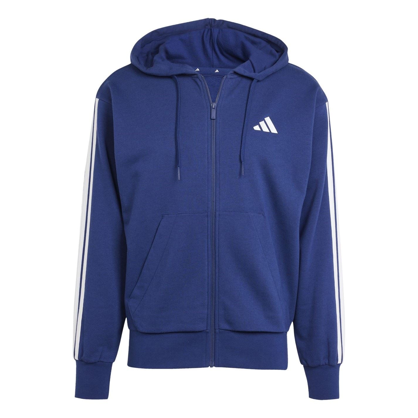 adidas Mens Essentials French Terry 3 Stripes Zip Hoodie