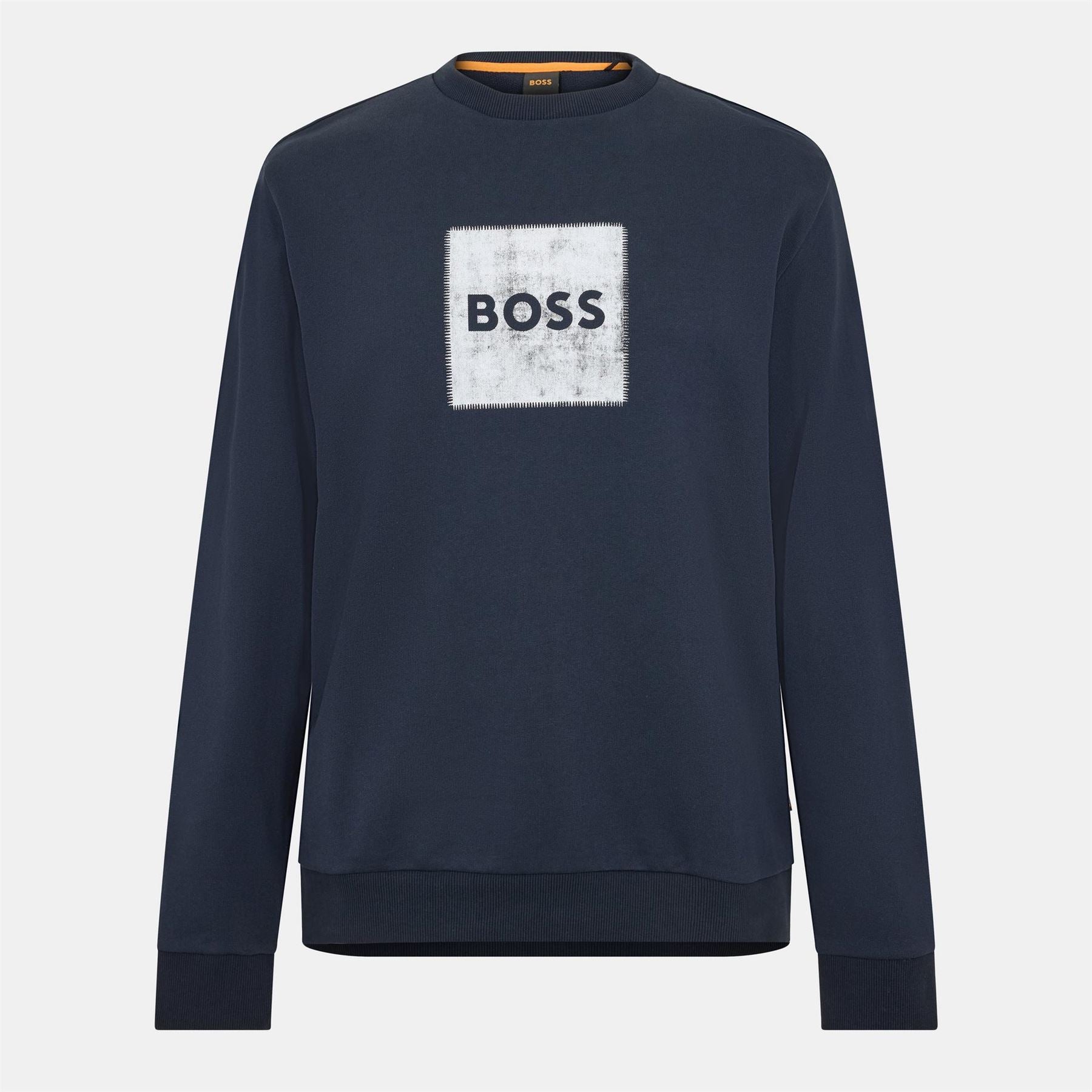 Boss Box Print Crew Neck Ribbed Collar Long Sleeve Sweatshirt