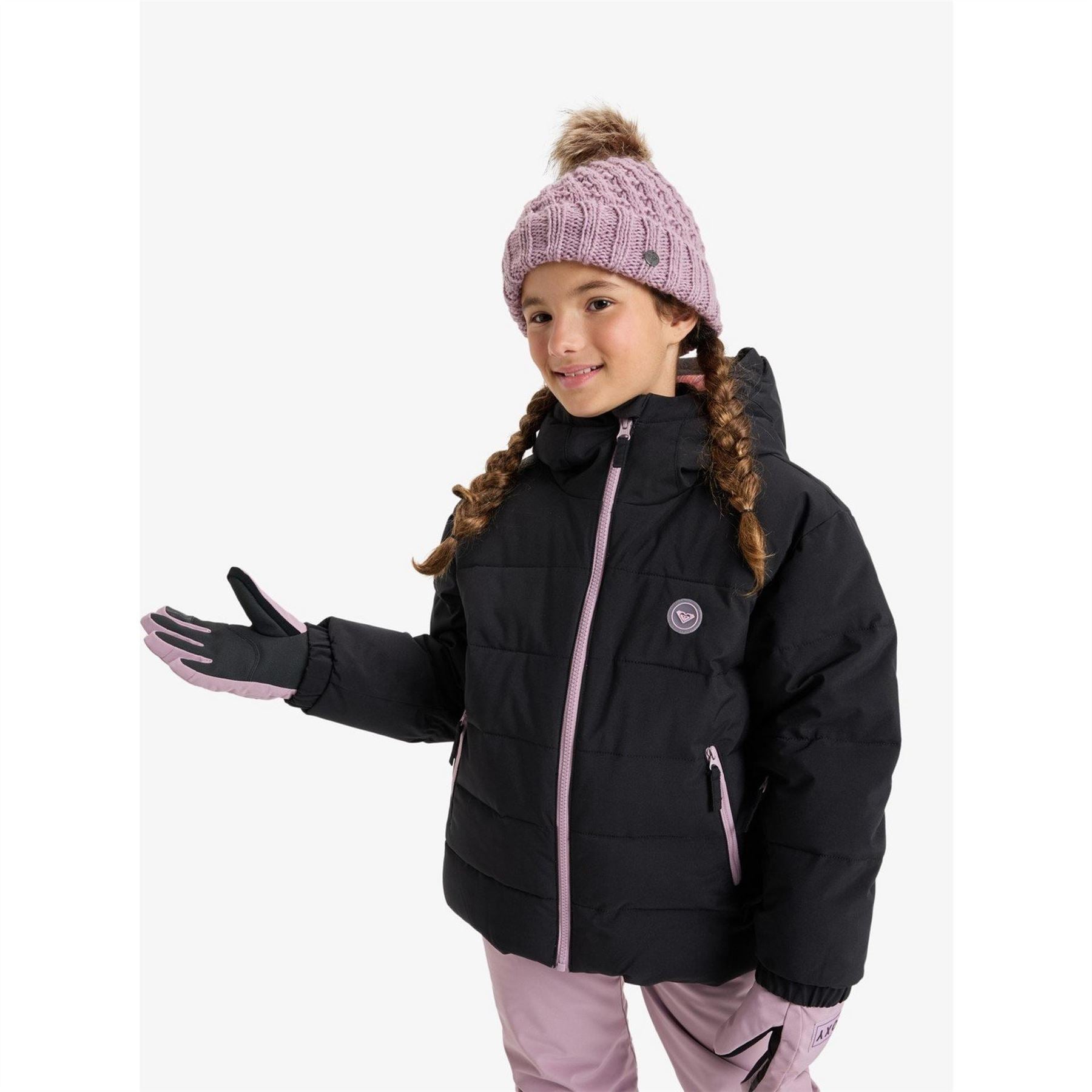 Roxy Snowyhill Solid Patterned Hooded Ski Jacket with Zipped Pocket
