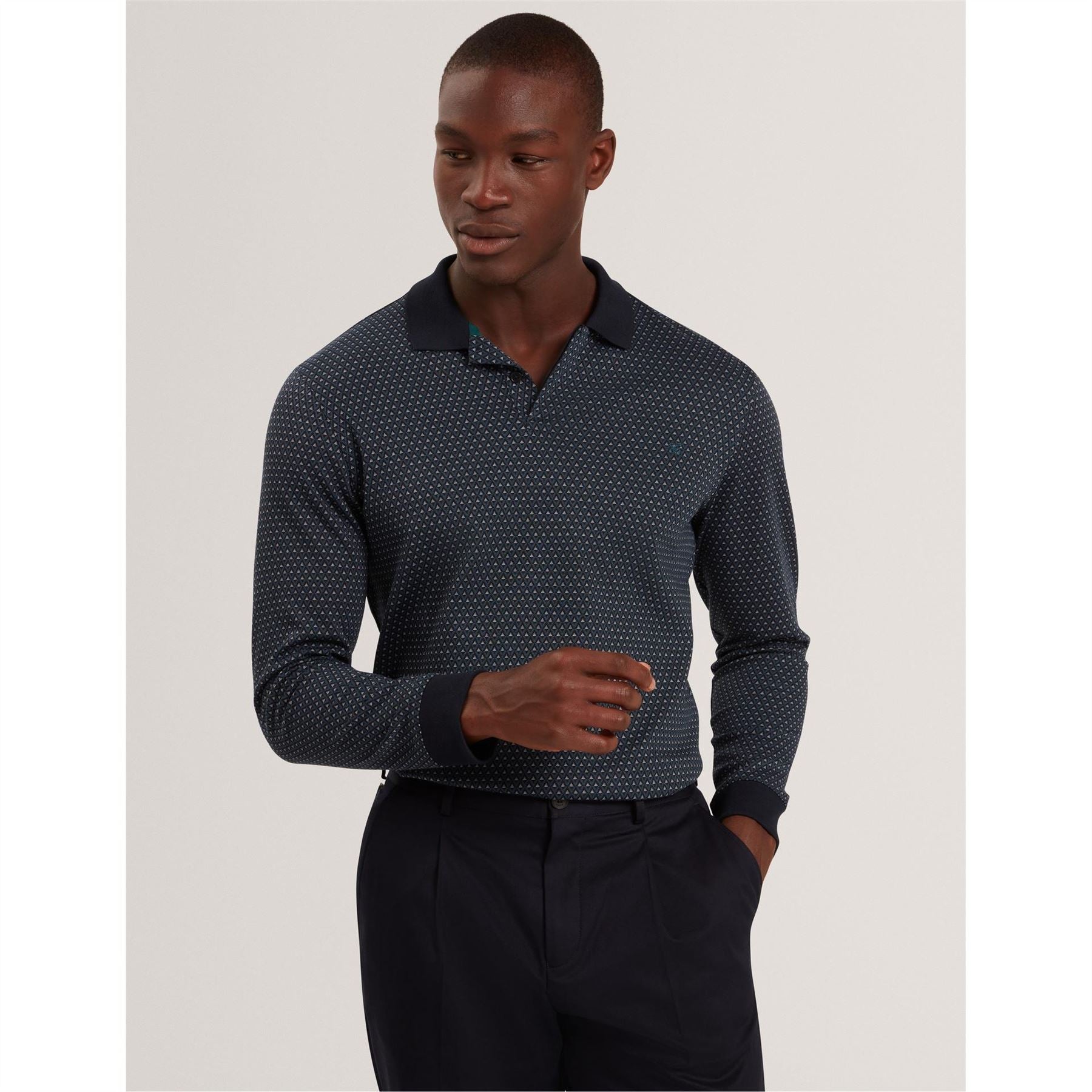 Ted Baker Jacquard Long Sleeve Collared Polo Shirt