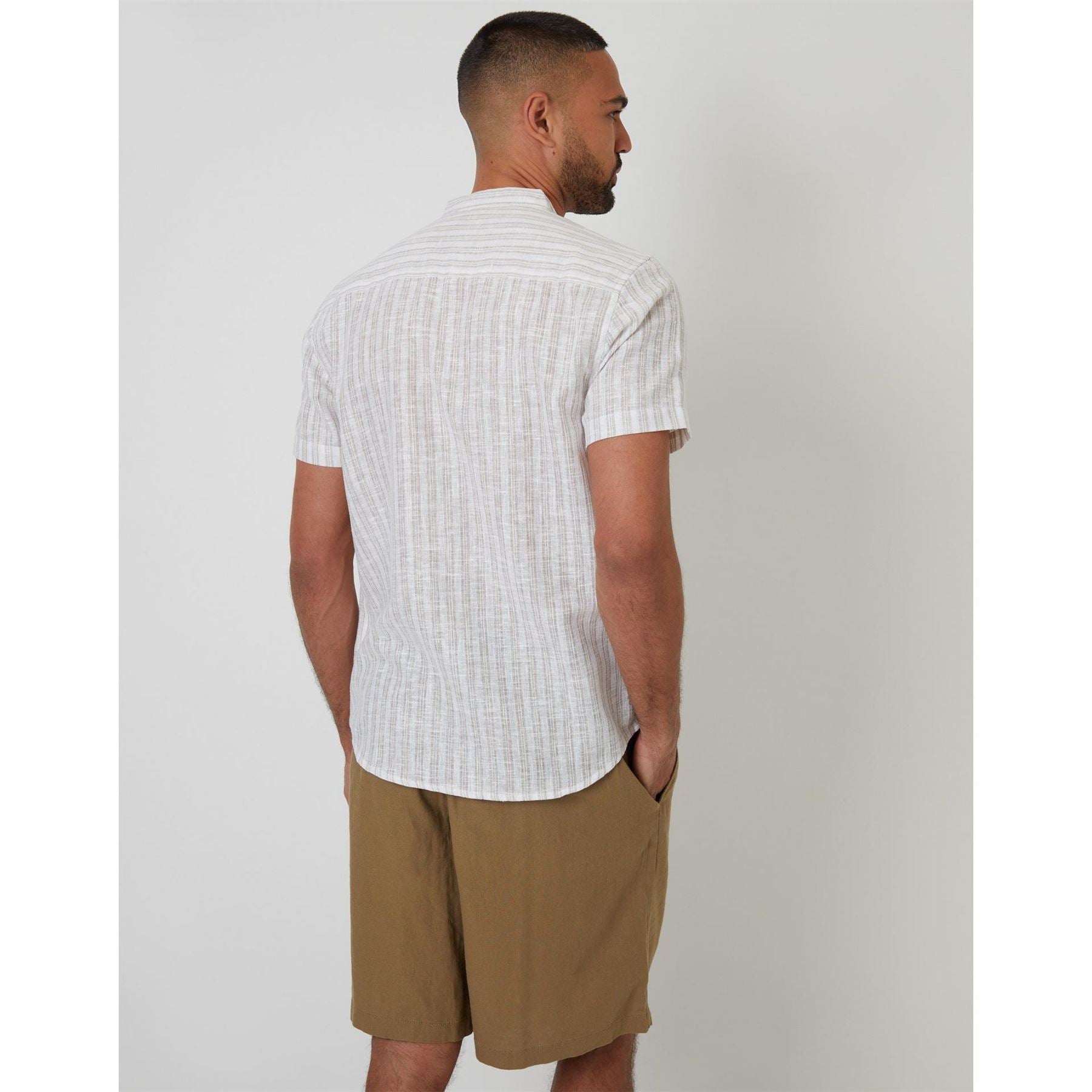 Threadbare Papa Band Collar Short Sleeve Shirt