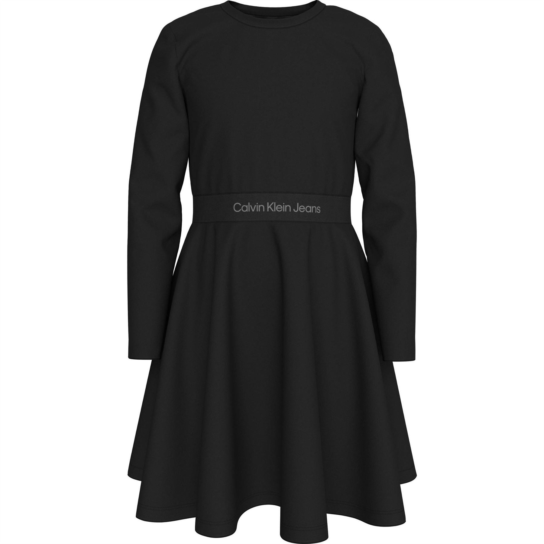 Calvin Klein Jeans Long Sleeve Tape Crew Neck Mini Skater Dress
