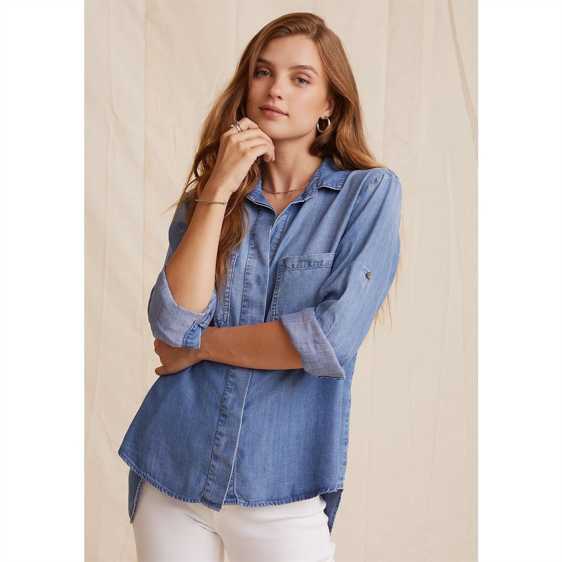 Bella Dahl Back Slit Rolled Cuff Long Sleeve Shirt