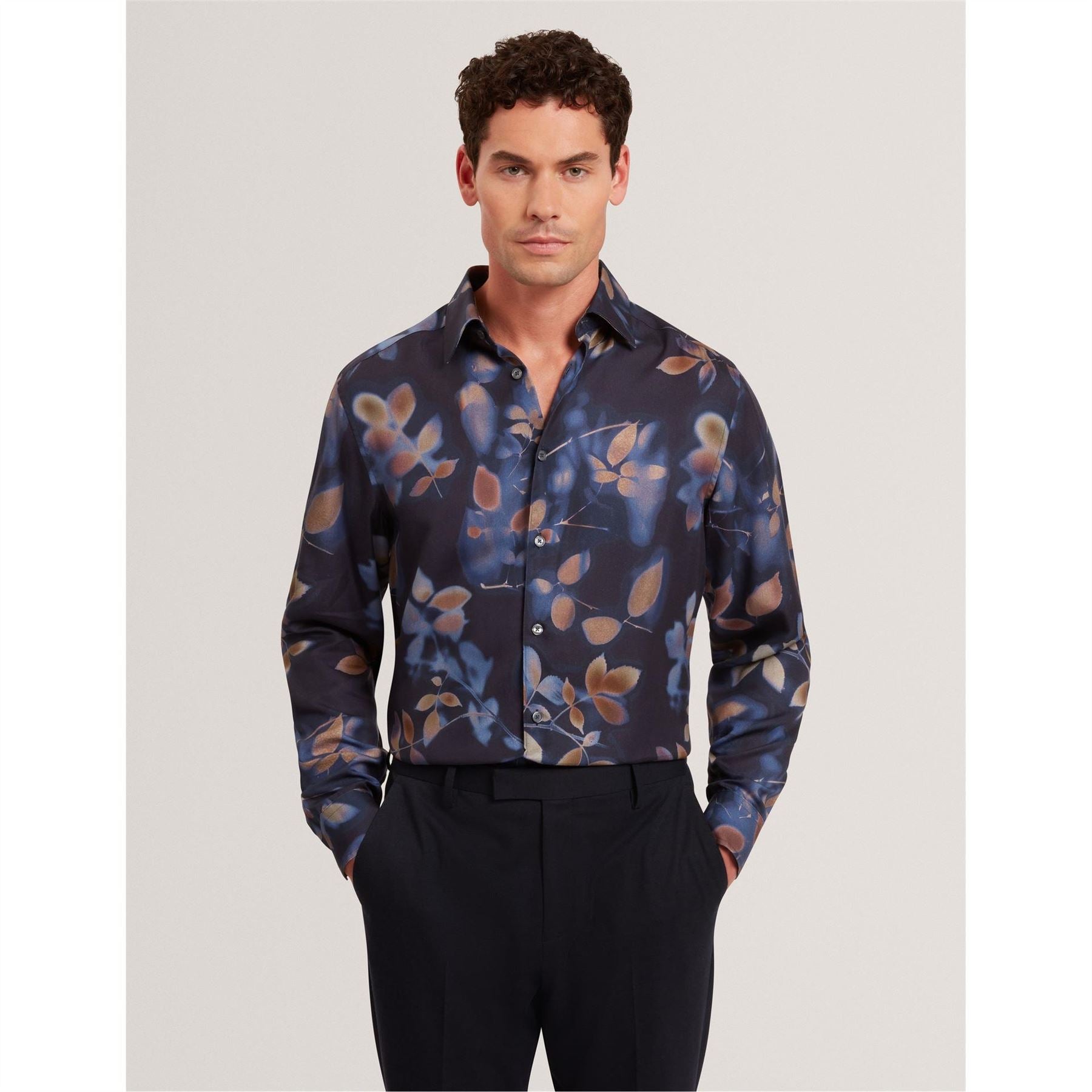 Ted Baker Leaf Print Collared Neck Long Sleeve Shirt