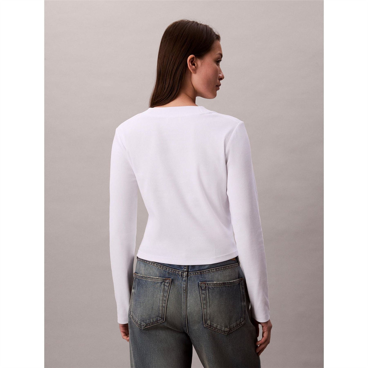 Calvin Klein Jeans Baby Cropped Slim Fit Long Sleeve Crew Neck T-Shirt