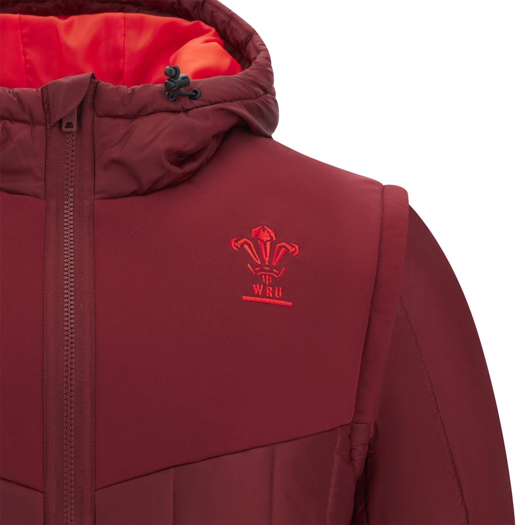 Macron Wales Rugby 2025 Full Zip Hooded Long Sleeve Bomber Jacket