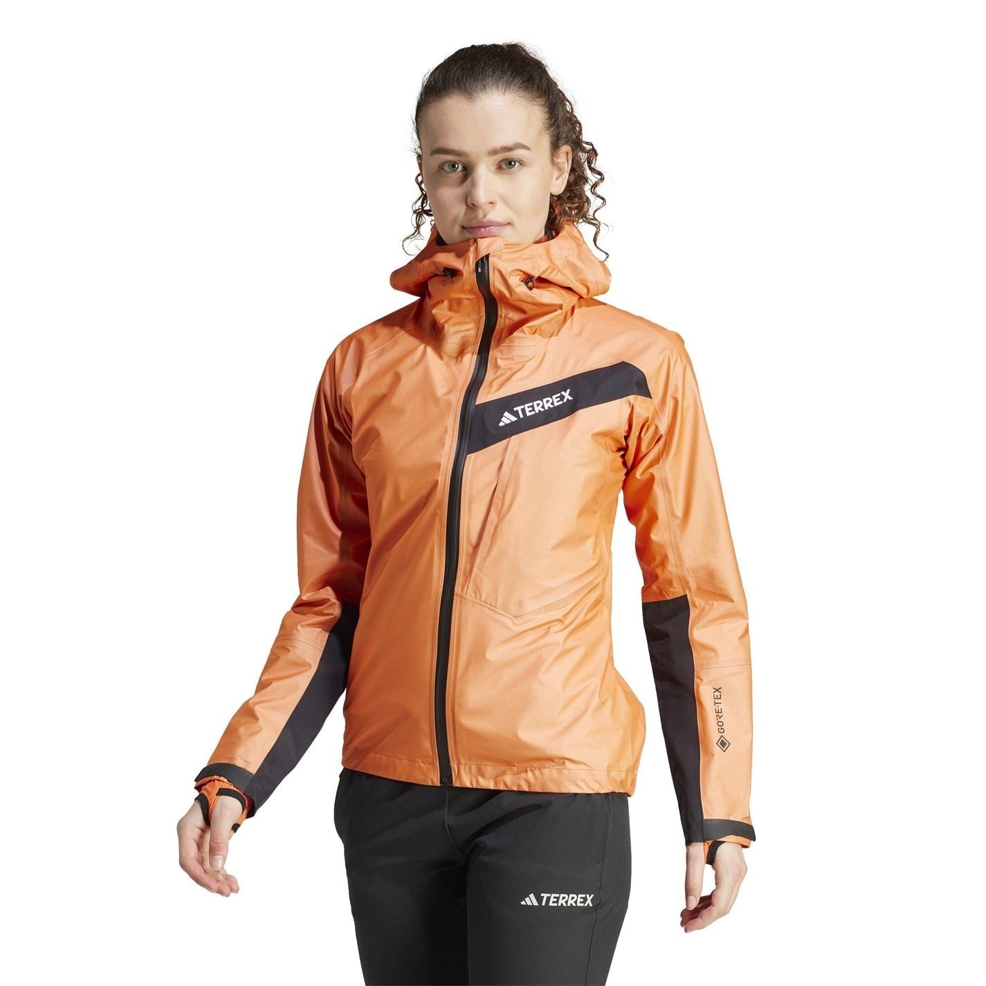 adidas Women's Solid Patterned Hooded Full Zipper Rain Jacket
