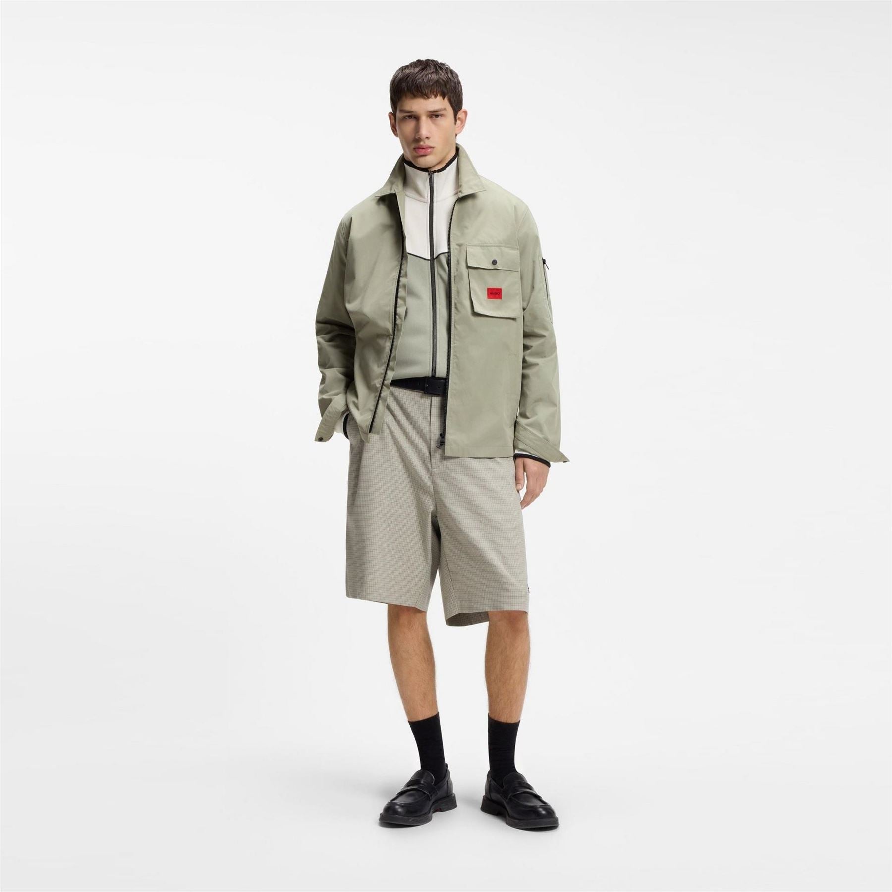 Hugo HUGO Emmond Cotton Long Sleeve Zip Overshirt   Contemporary Design with Logo Detail