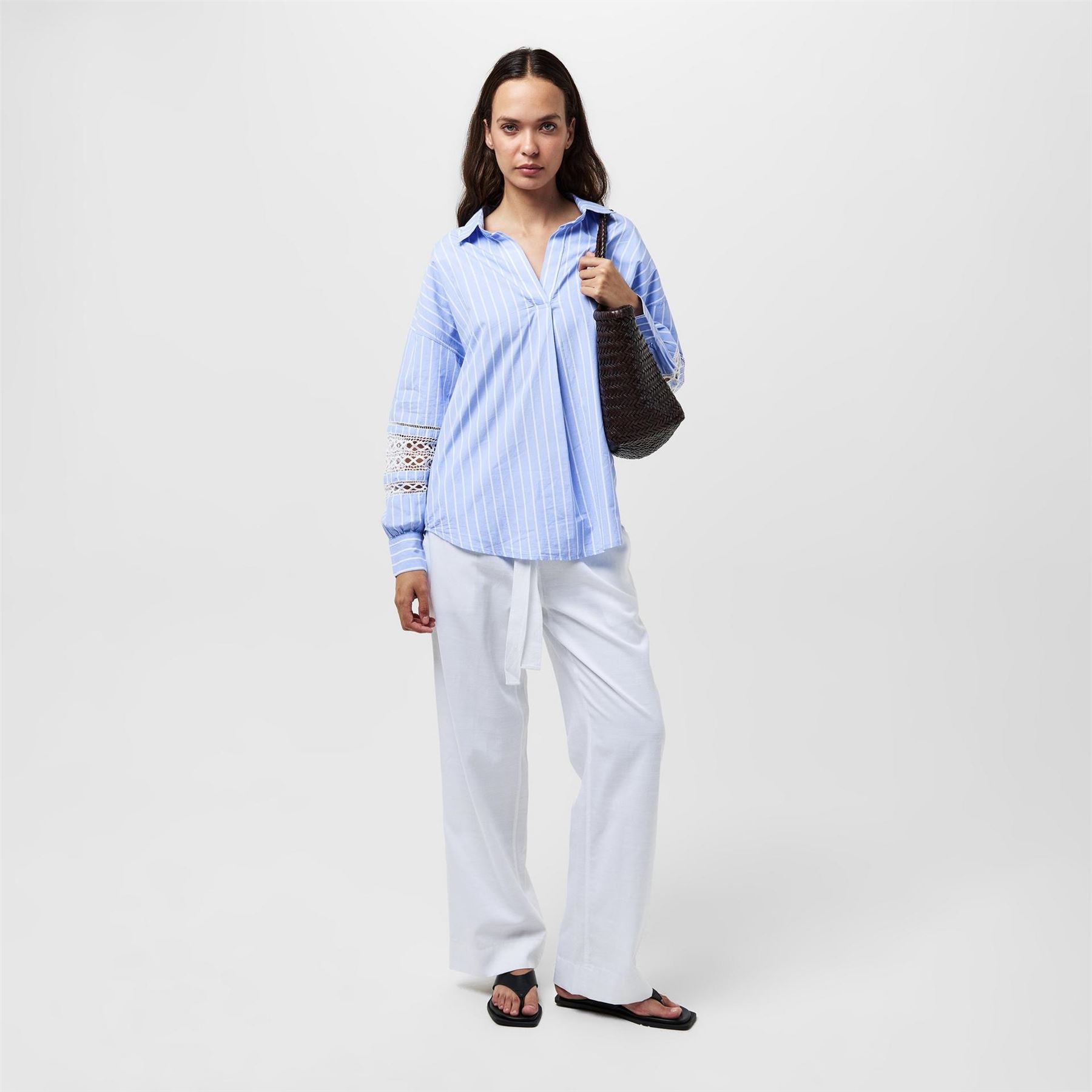French Connection Cambria Stripe Embroidered Long Sleeve Patterned Shirt