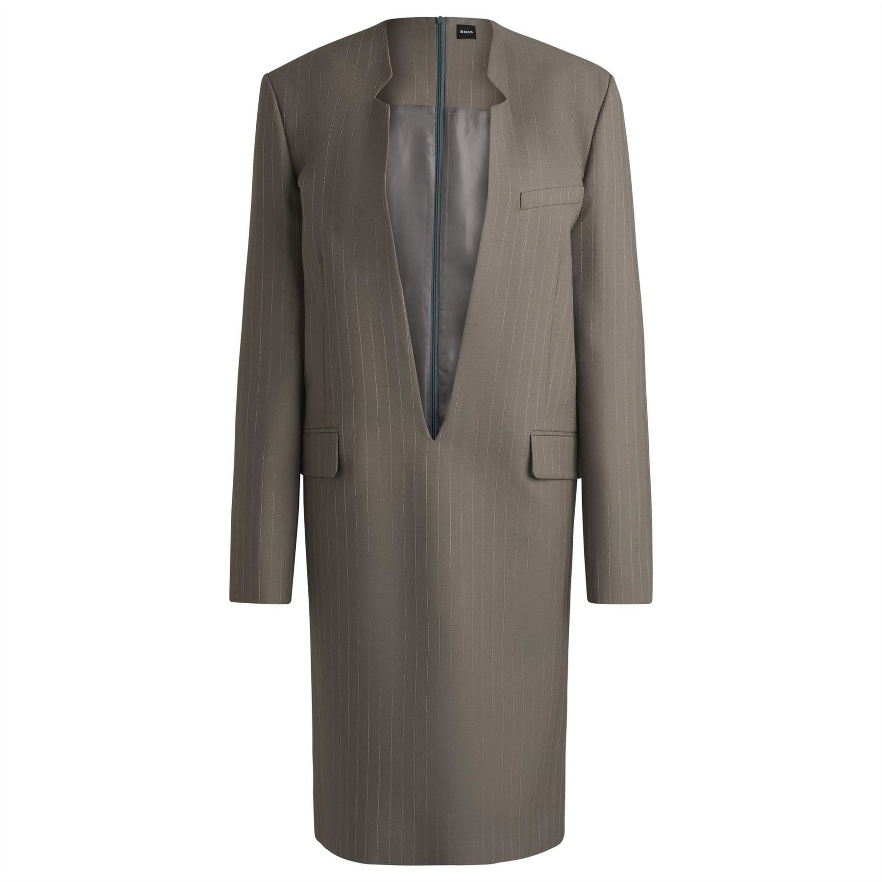 Boss Davee Plunging Neck Long Sleeve Knee Length Dress