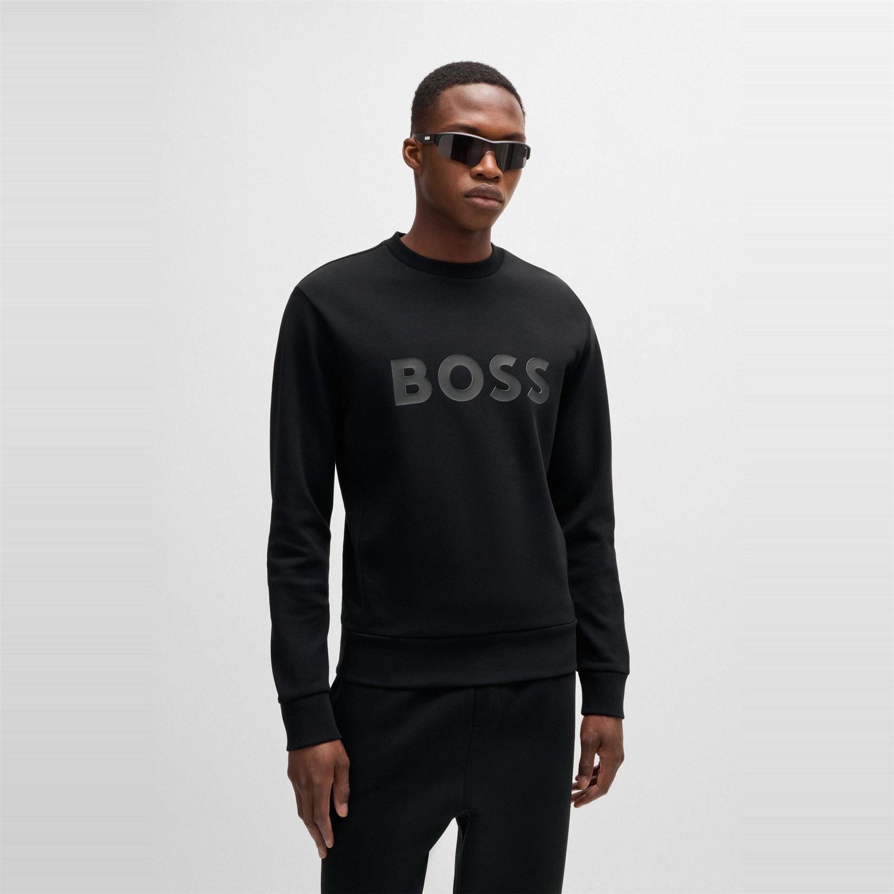 Boss Wordmark Crew Neck Ribbed Collar Long Sleeve Sweatshirt