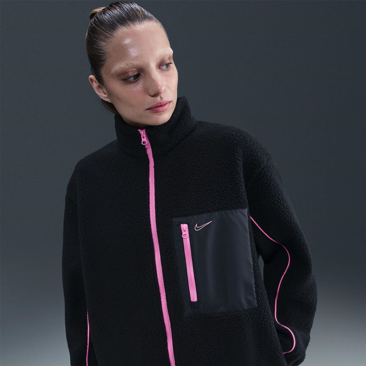 Nike Sherpa Lettering High Neck Long Sleeve Sweatshirt
