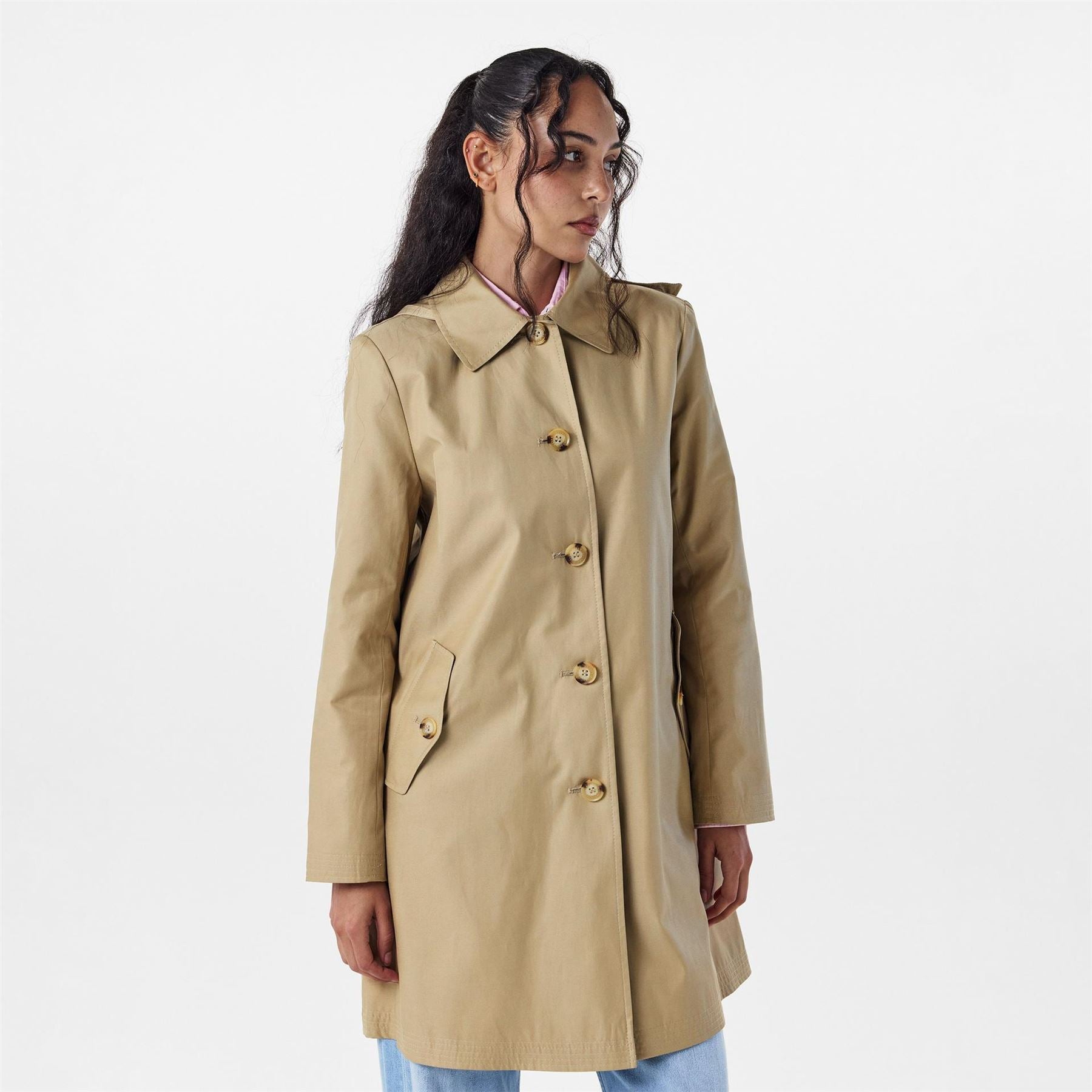 Lauren by Ralph Lauren Solid Patterned Hooded Neck Trench Coat