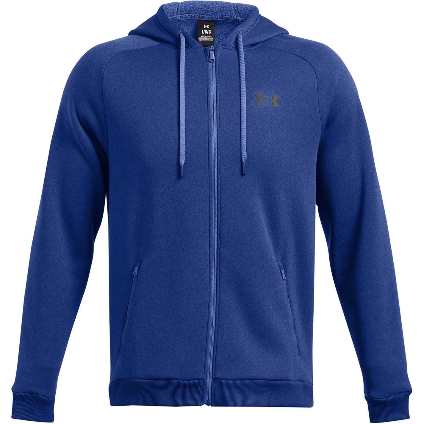Under Armour Fleece Solid Patterned Hooded Full Zipper Ribbed Cuff Jacket