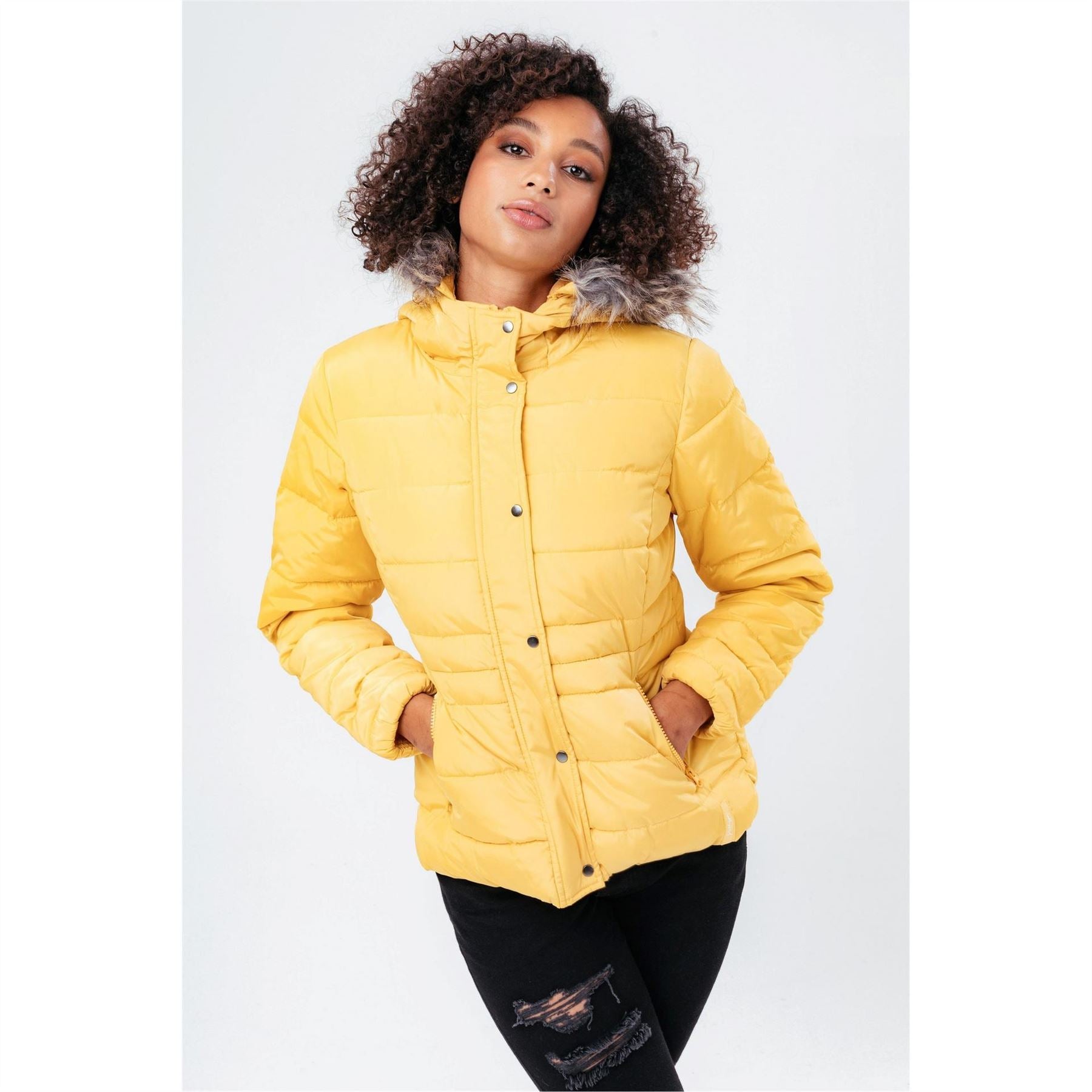 Hype Shorts Puffer Jacket With Fur Trim