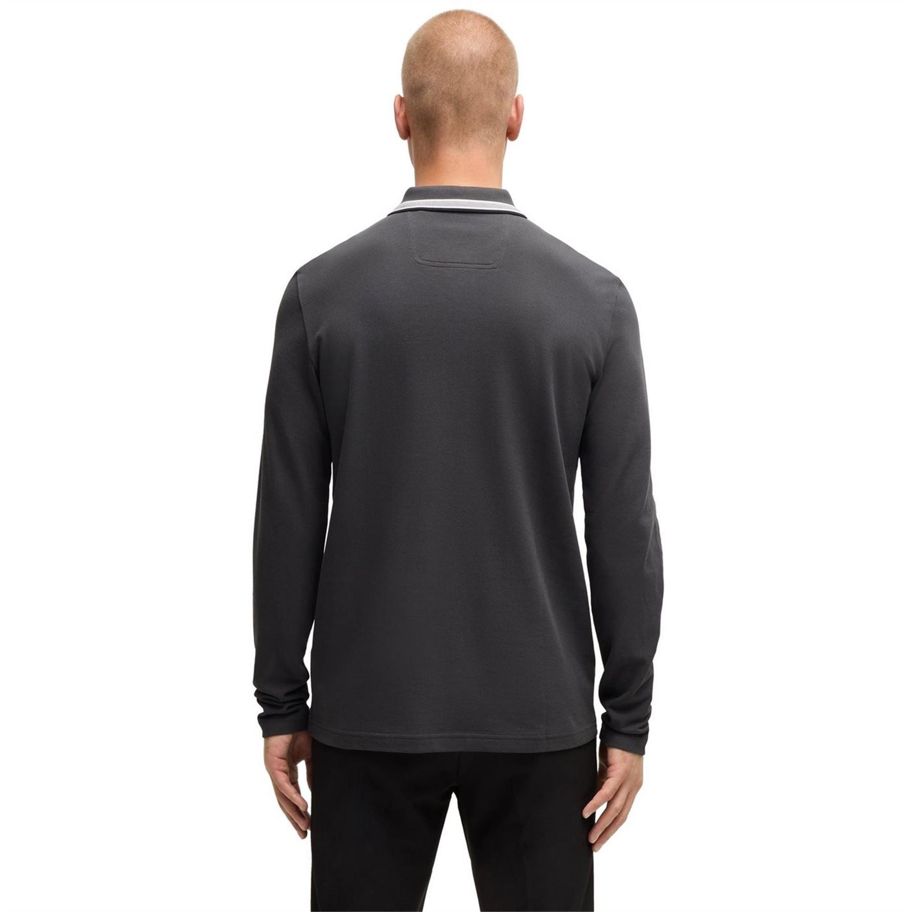 Boss Plisy Tipped Collar Cotton Long Sleeve Polo Shirt