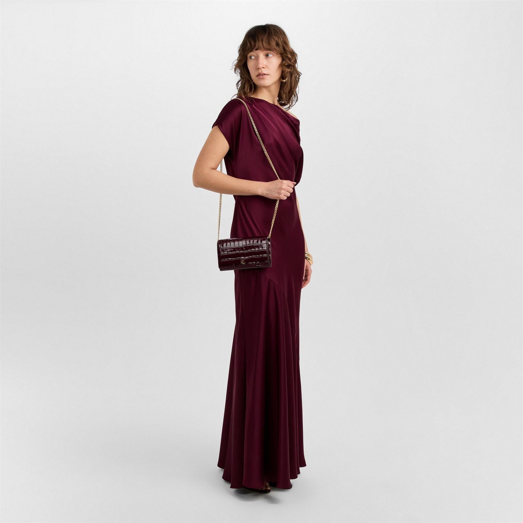 Lauren by Ralph Lauren Neagan Asymmetric Neck Short Sleeve Maxi Gown