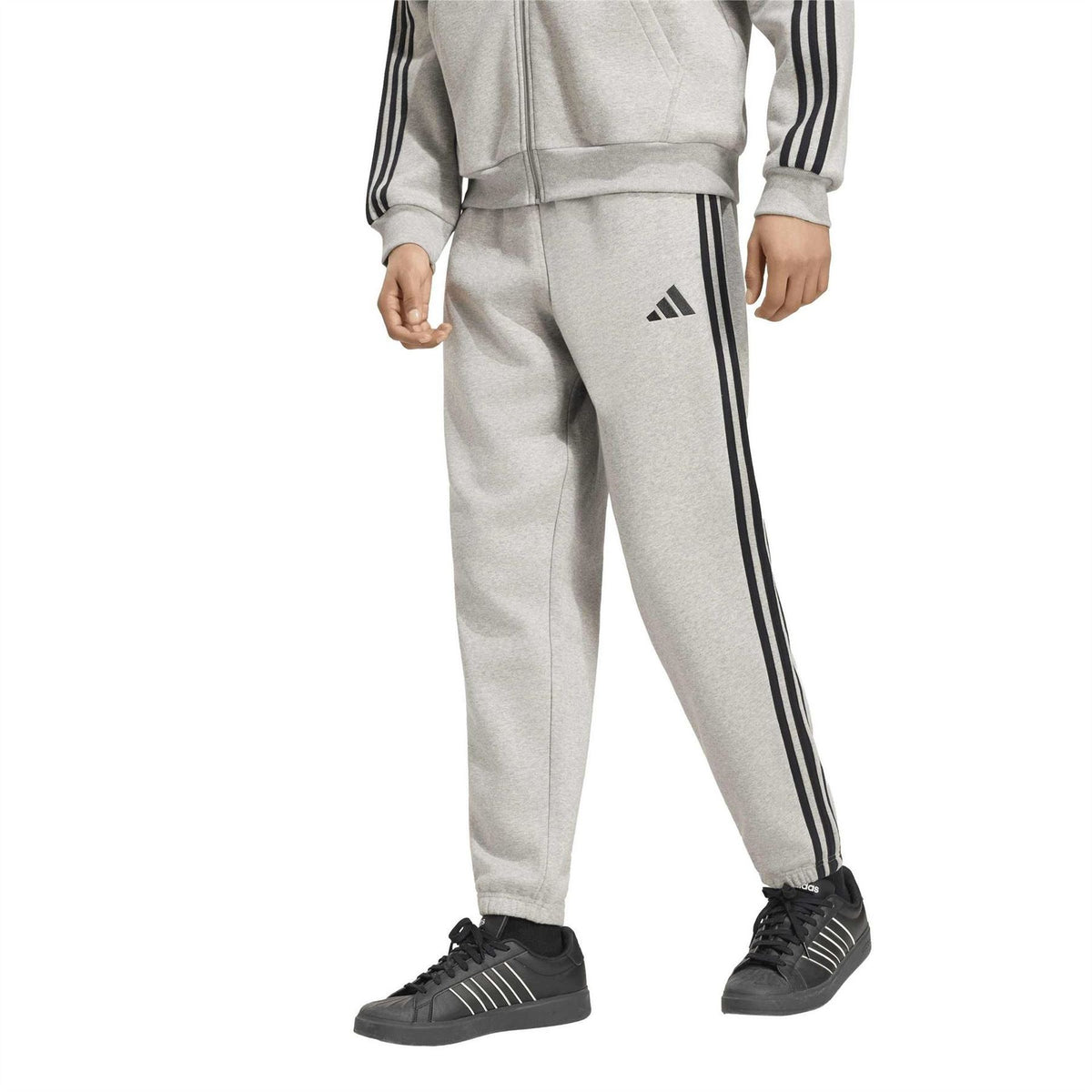 adidas Fleece Tapered Cuff 3 Stripes Joggers M