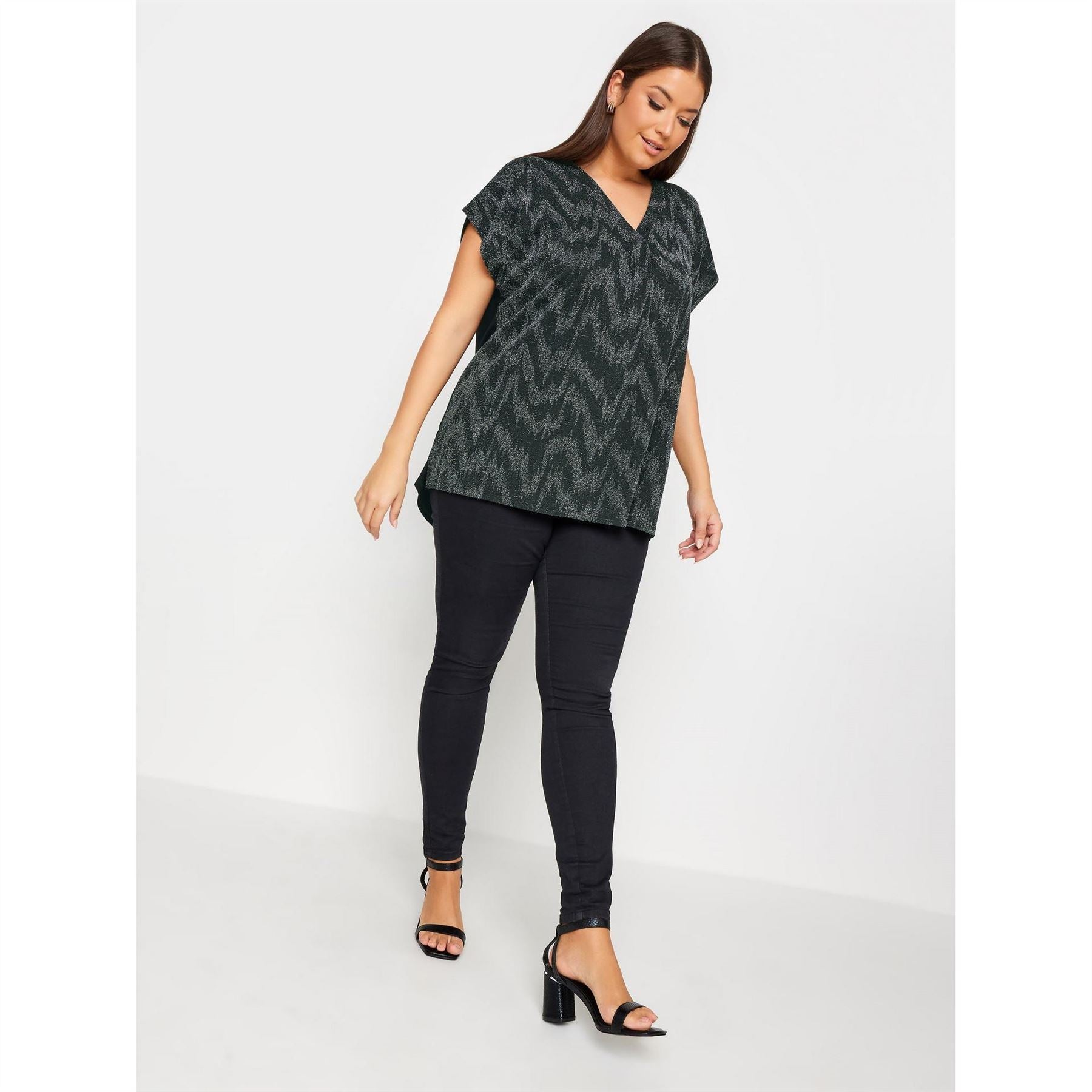 YOURS Curve Half Notch Neck Lurex Regular Fit T-Shirt