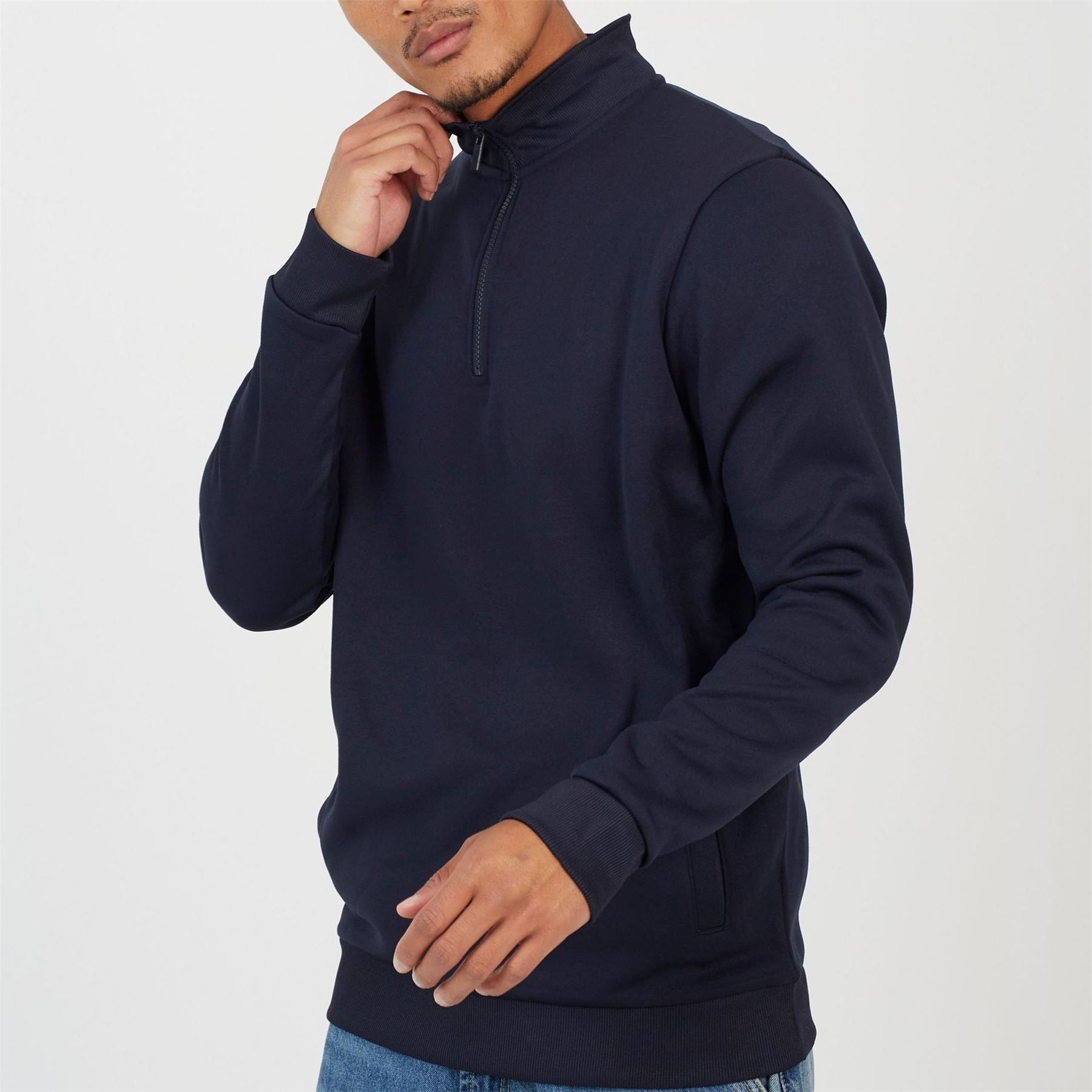 Brave Soul Mens Charcoal Funnel Neck Zip Sweatshirt