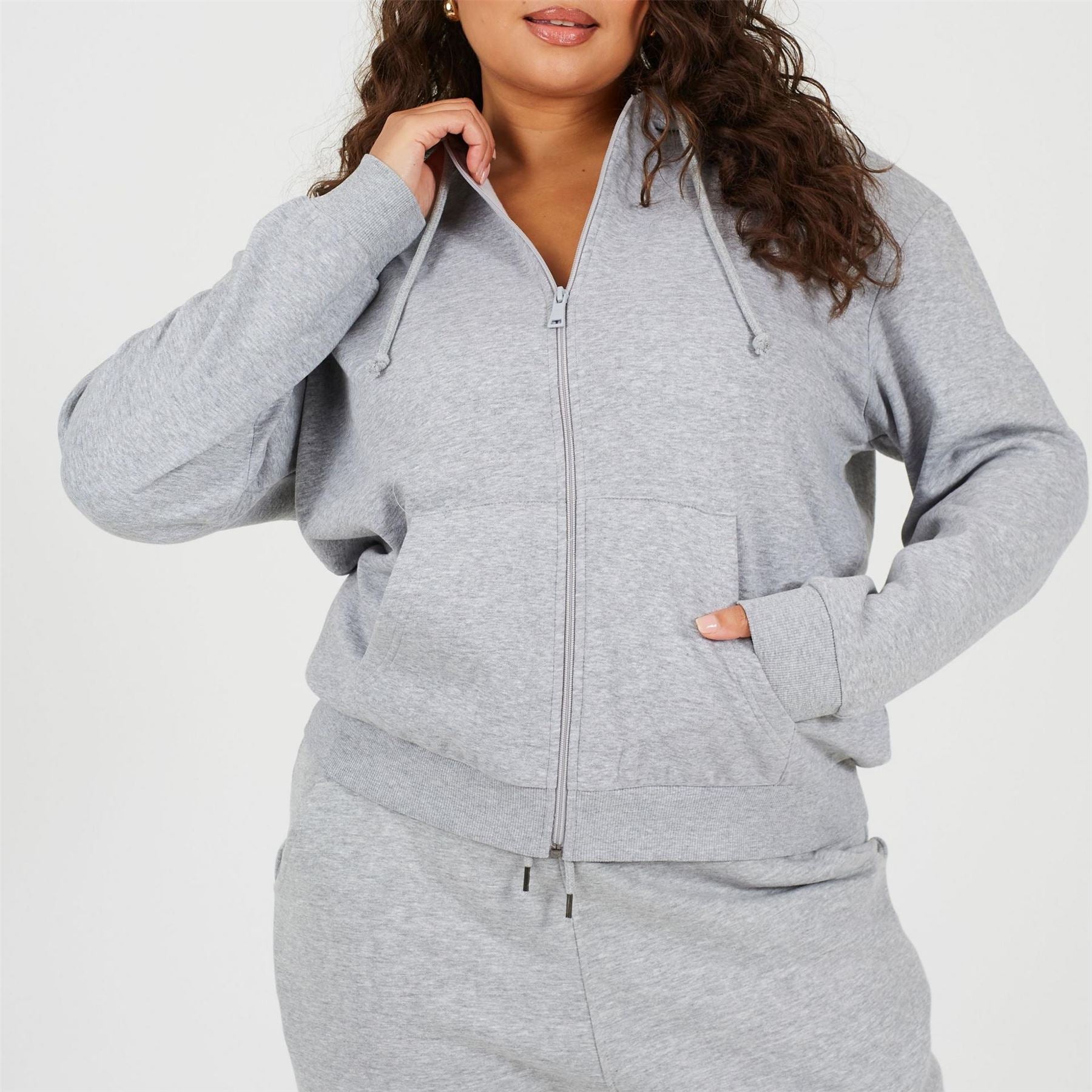 Brave Soul Solid Patterned Hooded Ribbed Cuff Sweat Jacket with Kangaroo Pocket