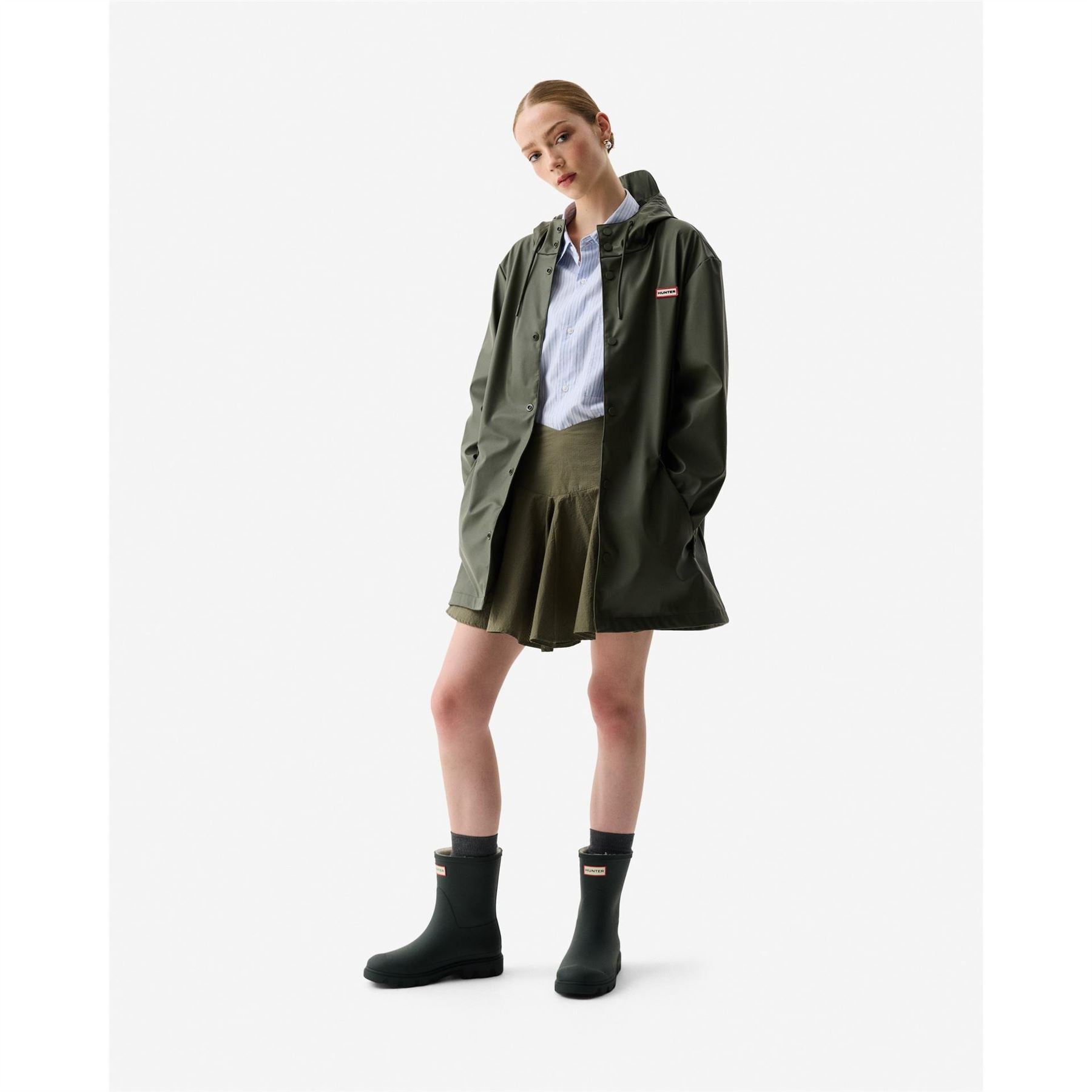 Hunter Jo Hooded Snap Button Solid Patterned Rain Jacket