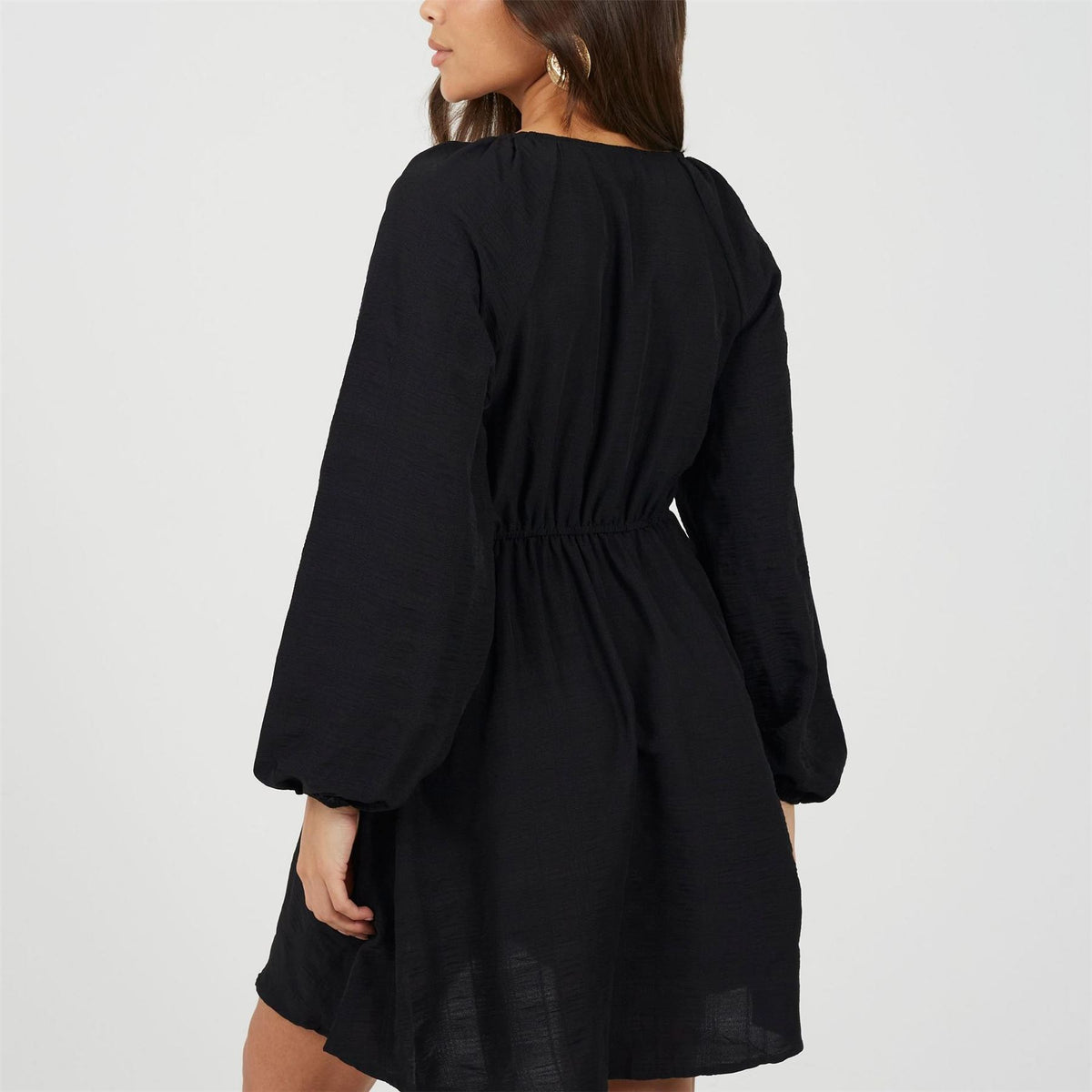 Brave Soul V-Neck Long Sleeve Mini Babydoll Dress