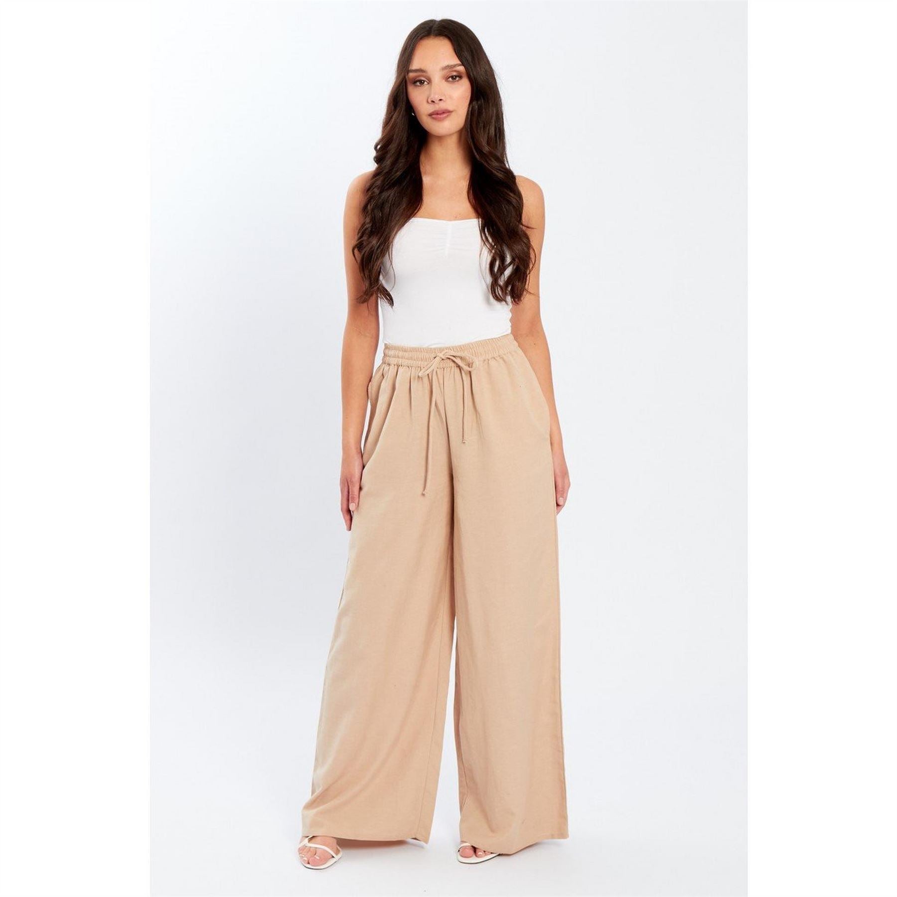 Influence Solid Patterned Wide Leg Trousers