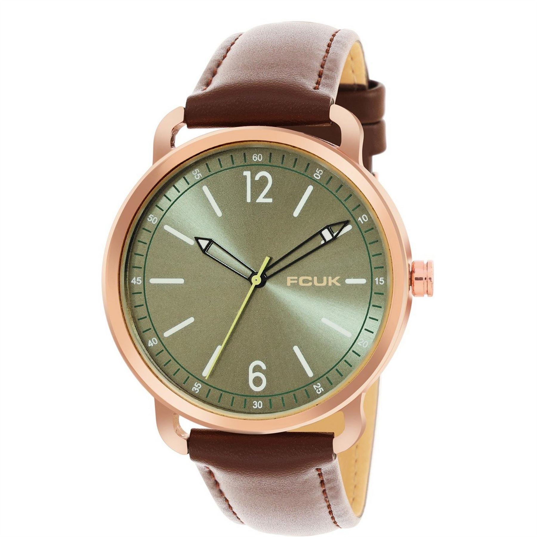 FCUK Rose Case Round Shape Brown Strap Quartz Watch
