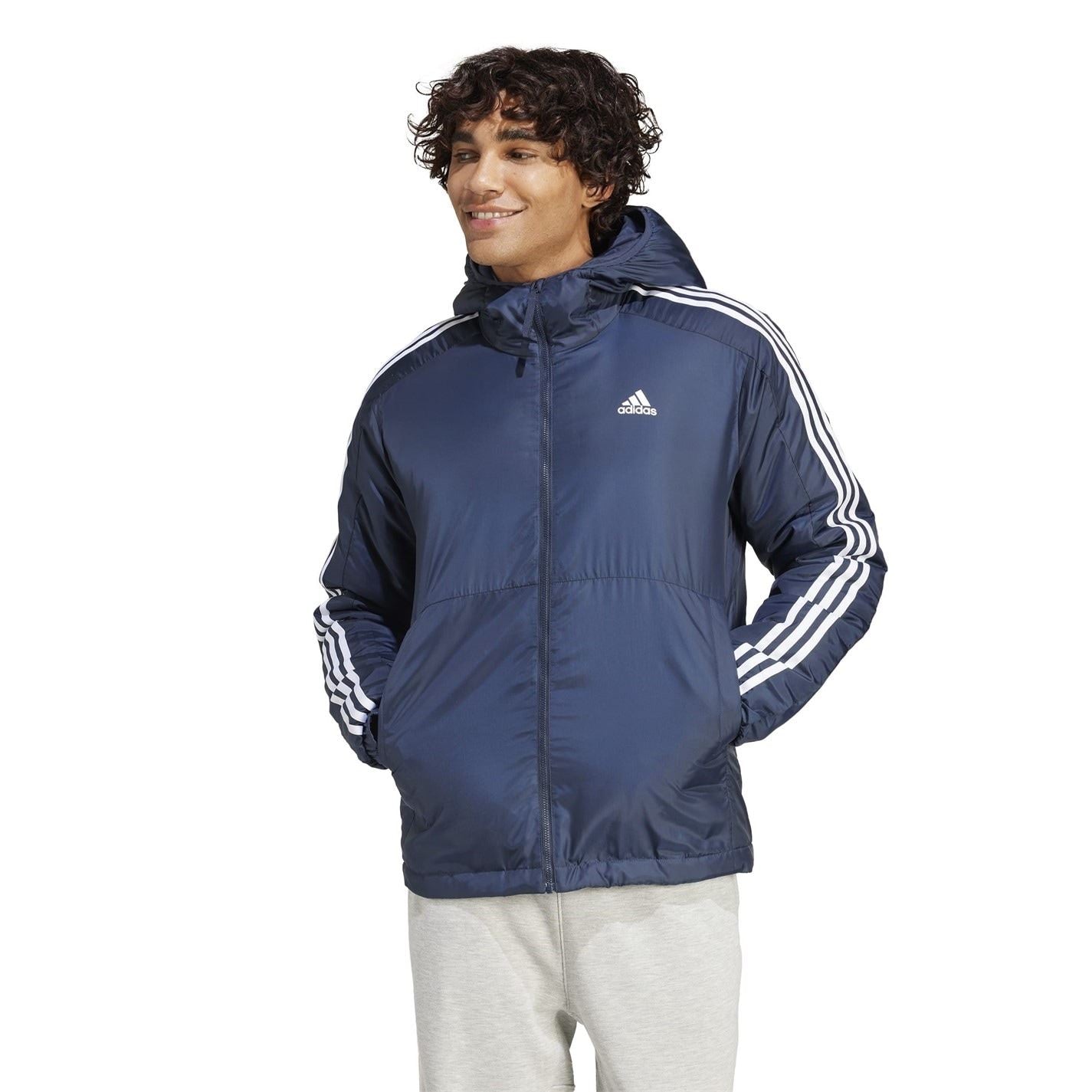 adidas Mens 3 Stripe Essential Hooded Jacket