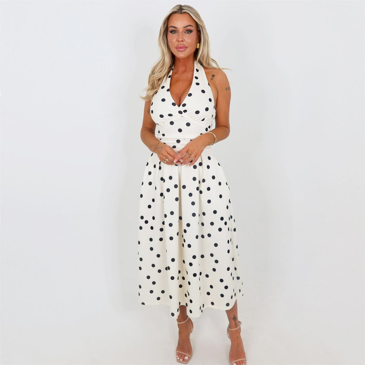 AX Paris And Black Polka Dot Tie Halter Neck Midi Dress