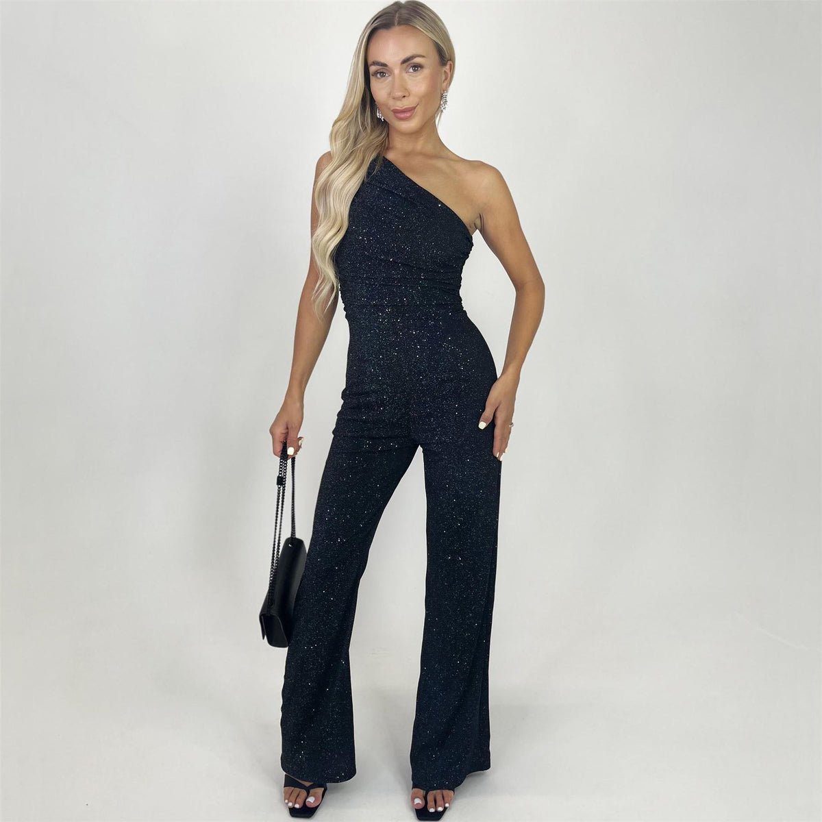 AX Paris Sparkle One Shoulder Ruched Top Jumpsuit
