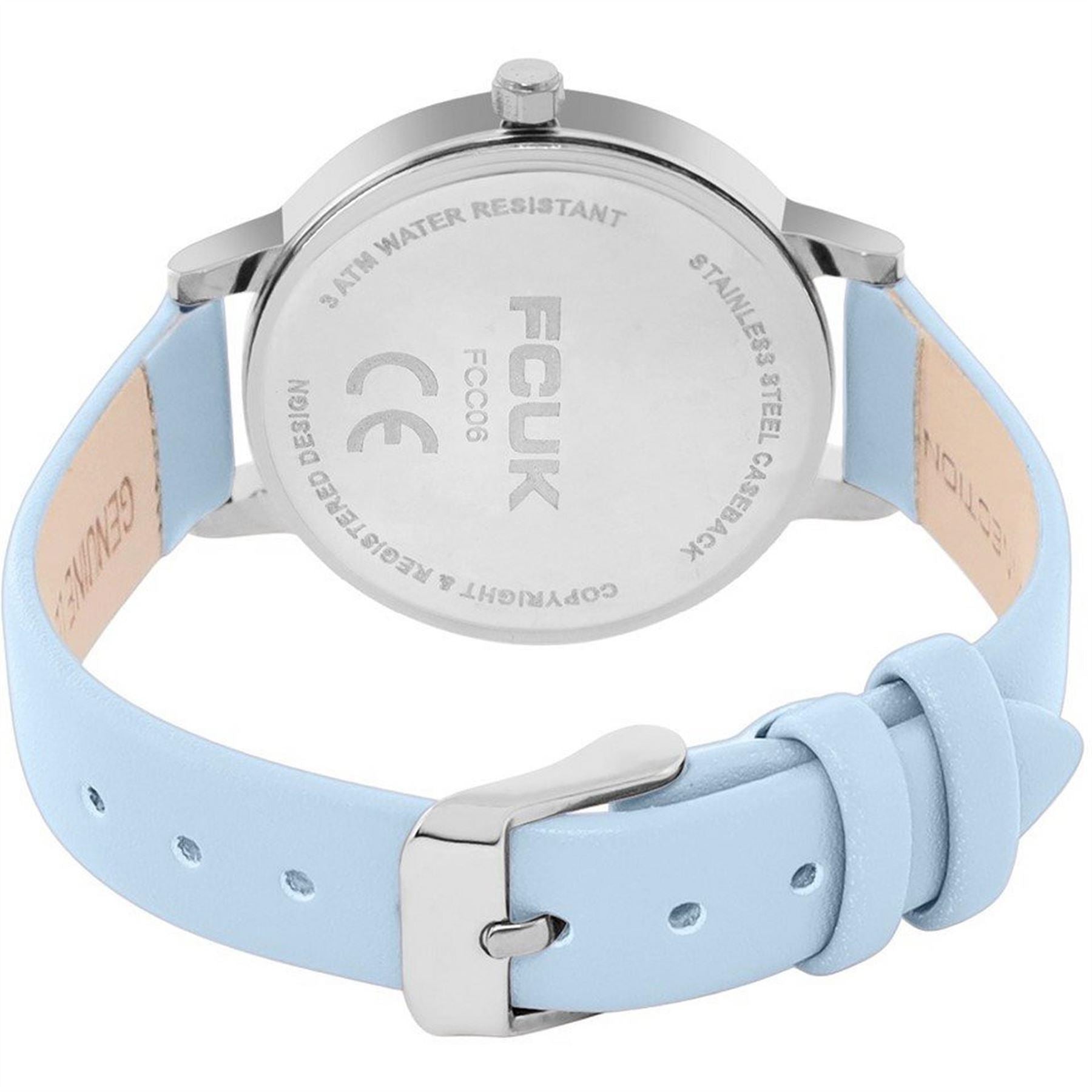 FCUK Silver Case Round Shape Sky Blue Strap Quartz Watch