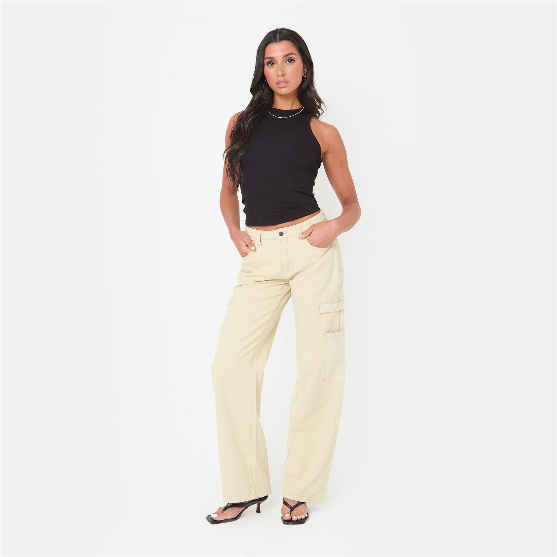 I Saw It First Rise Pocket Detail Wide Leg Jeans