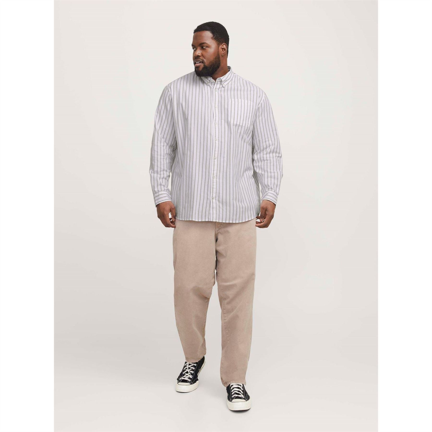 Jack and Jones Oxford Chest Pocket Collared Long Sleeve Cuban Shirt