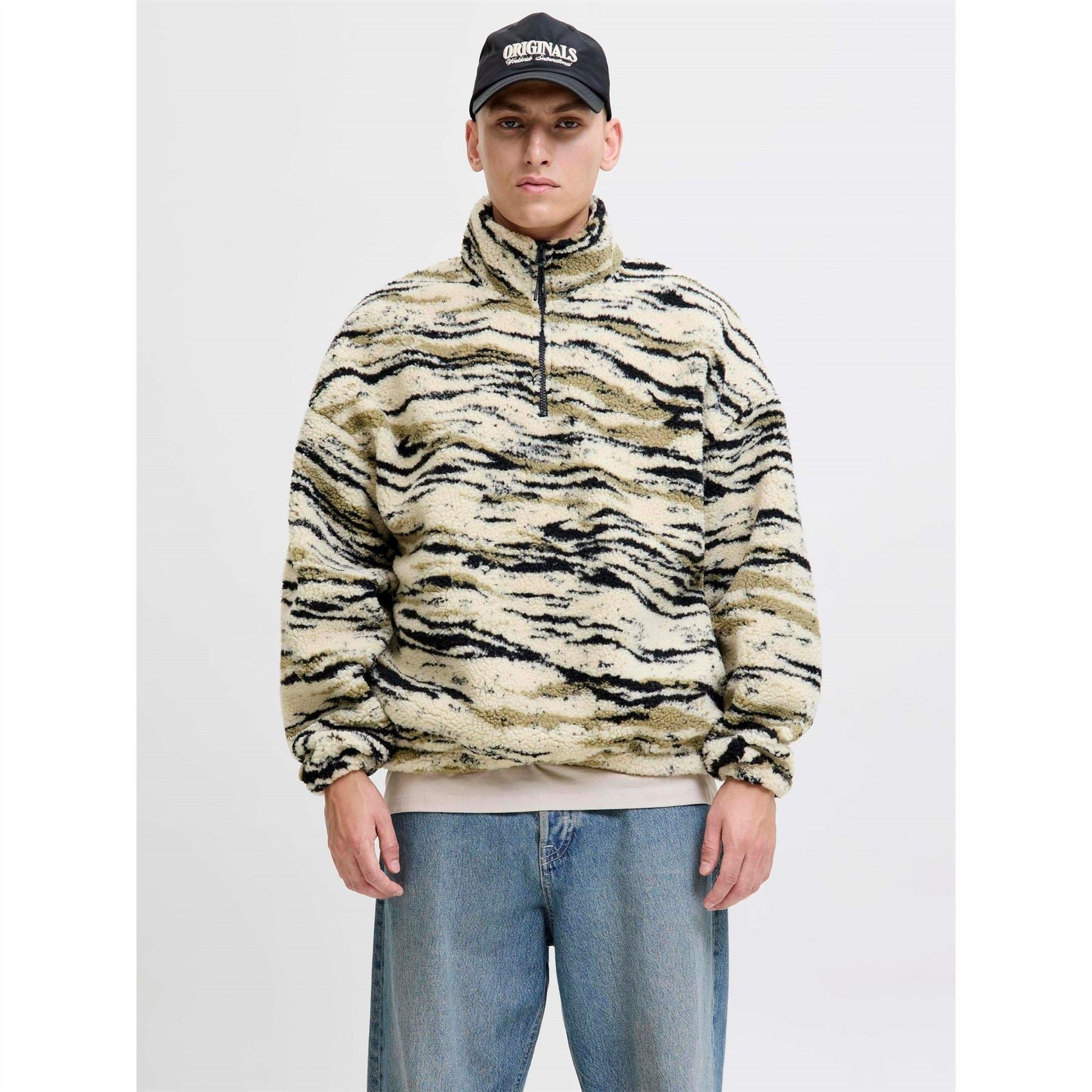 Jack and Jones Mens Skin Teddy Fleece Half Zip Top