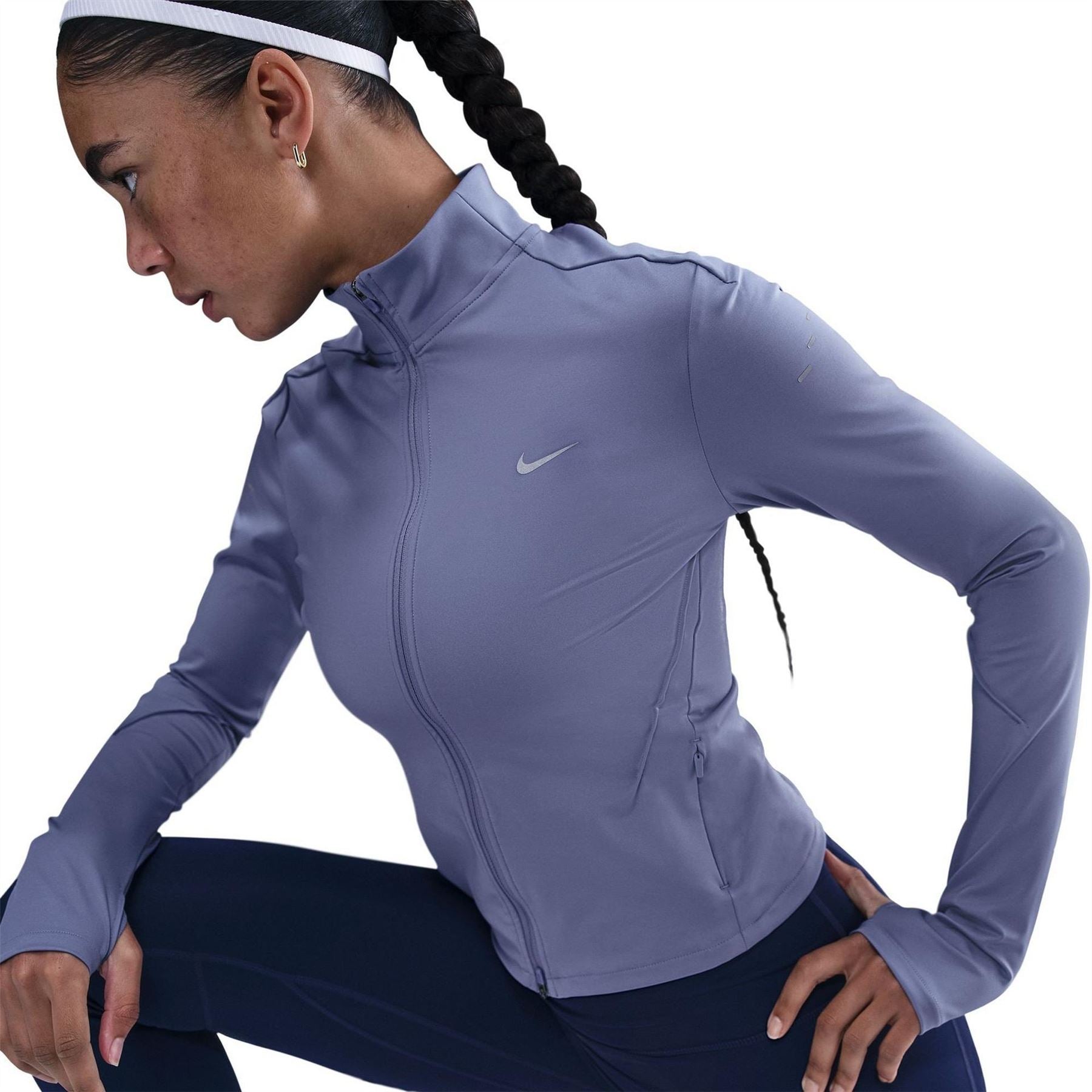 Nike Swift Reflective Accent Slim Fit Long Sleeve Thumb Hole Sleeve Top