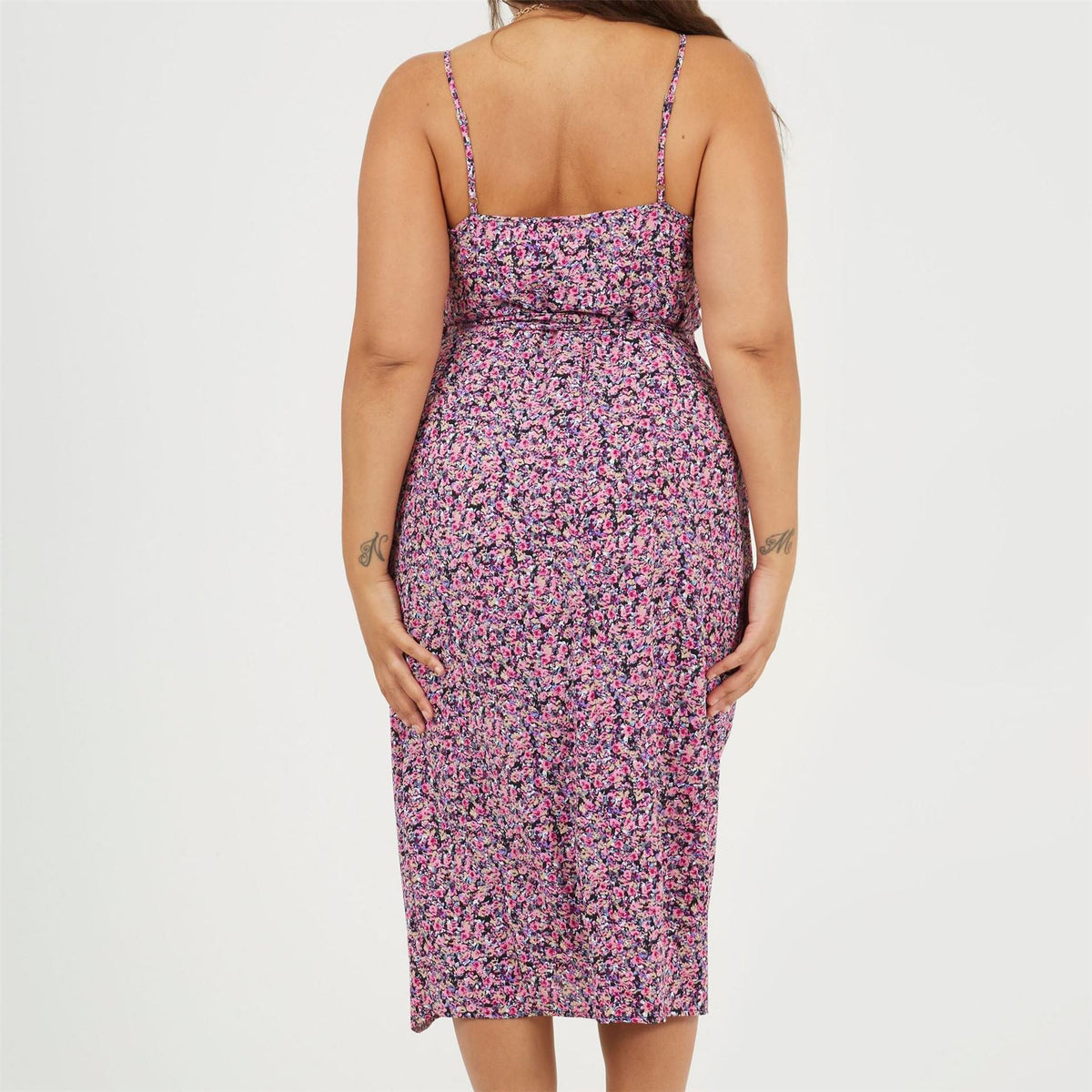 Brave Soul Plus Size Knot Front Strappy Midi Dress With Floral Print