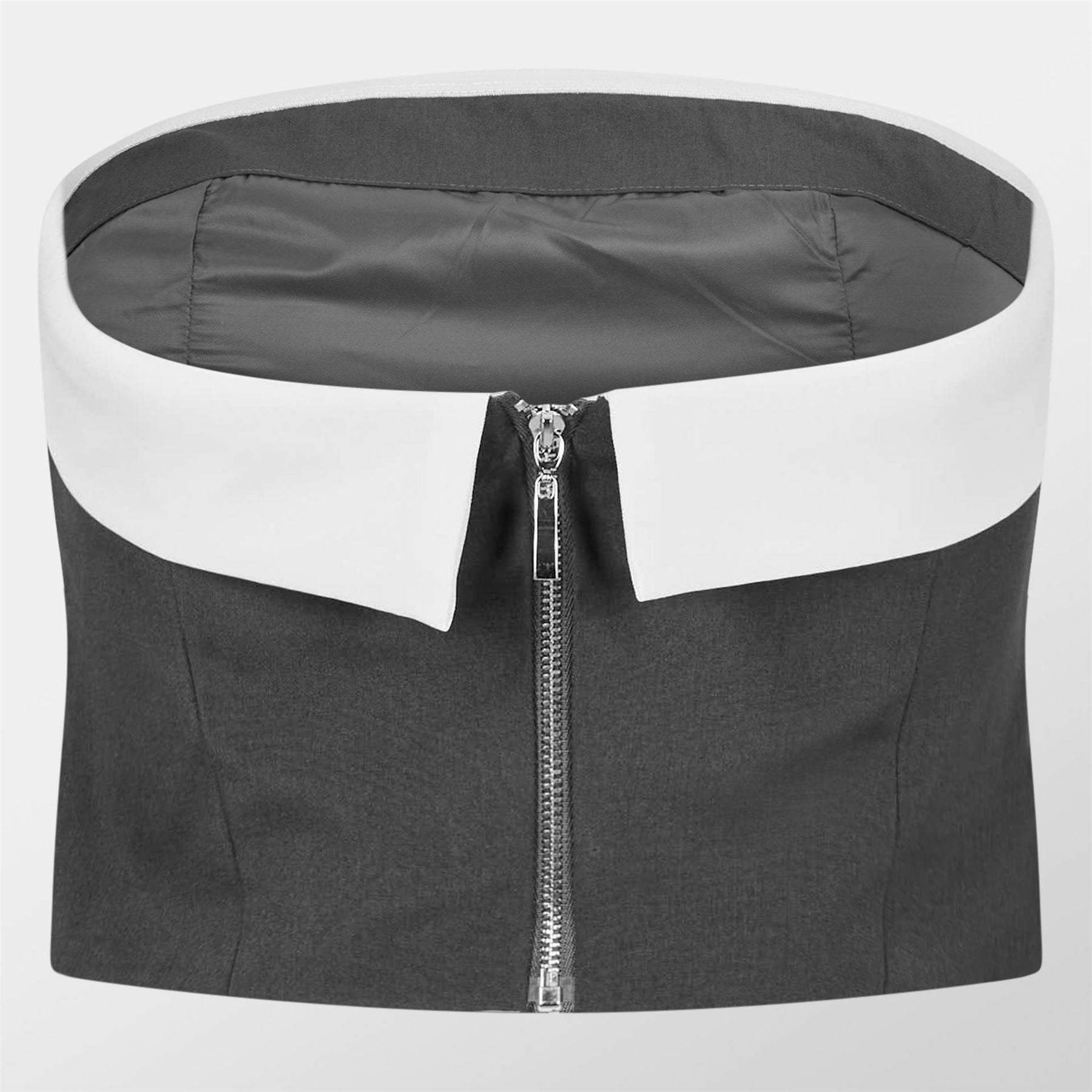 Missy Empire Black Satin Fold Over Bandeau Top