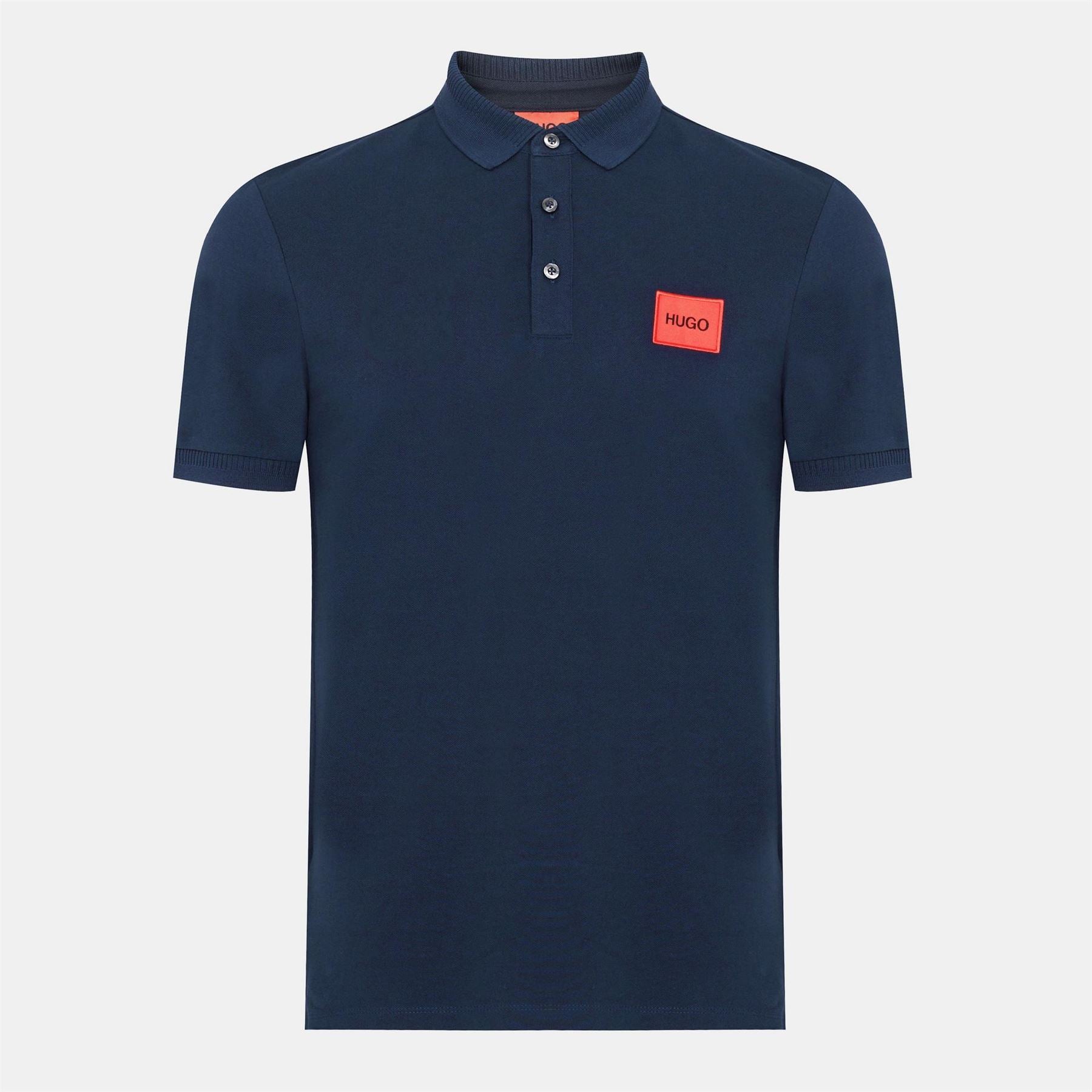 Hugo HUGO Deruso Short Sleeve Polo Shirt with Logo Detail and Ribbed Collar   Premium Cotton