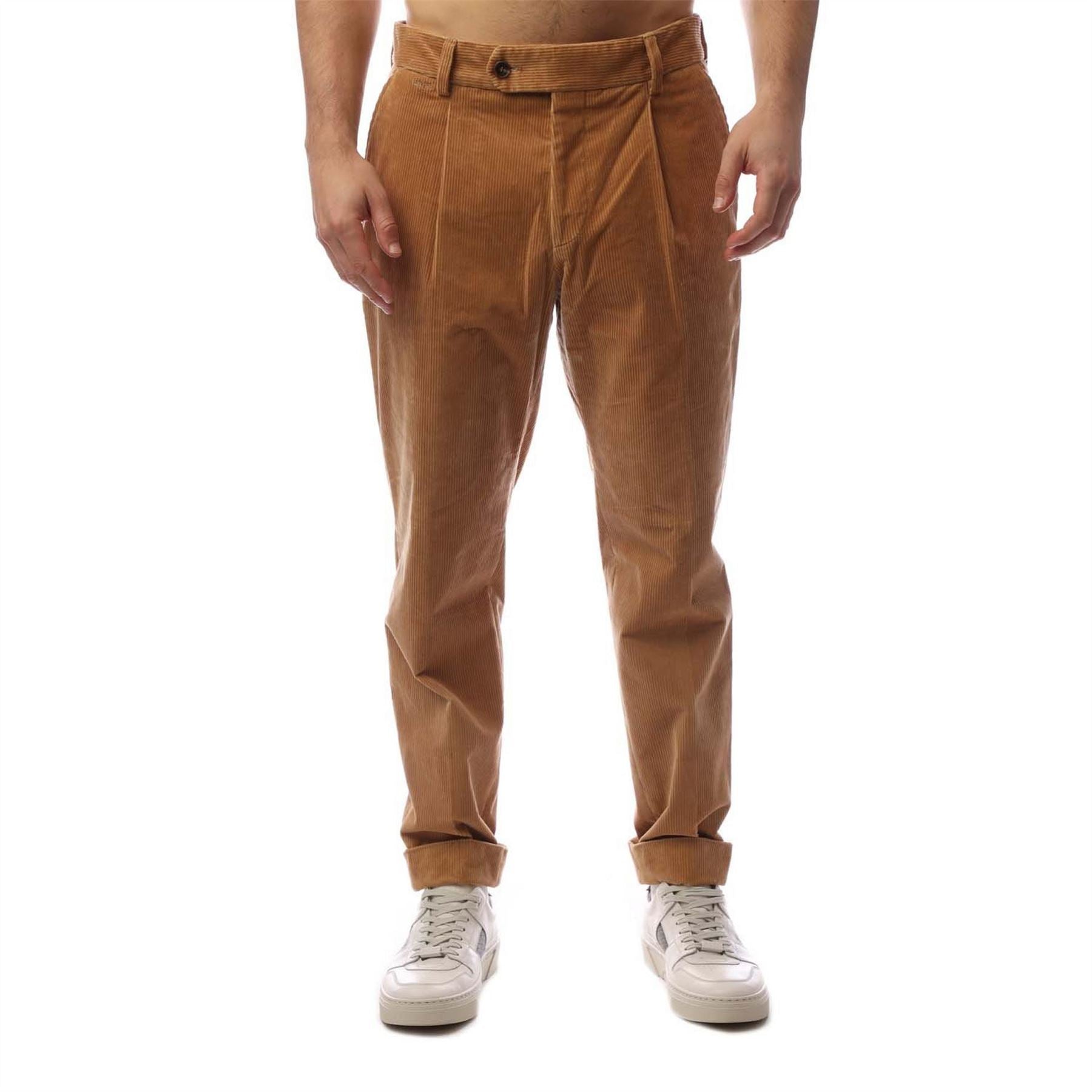 Boss Perin Solid Patterned Roll Up Cuff Trousers